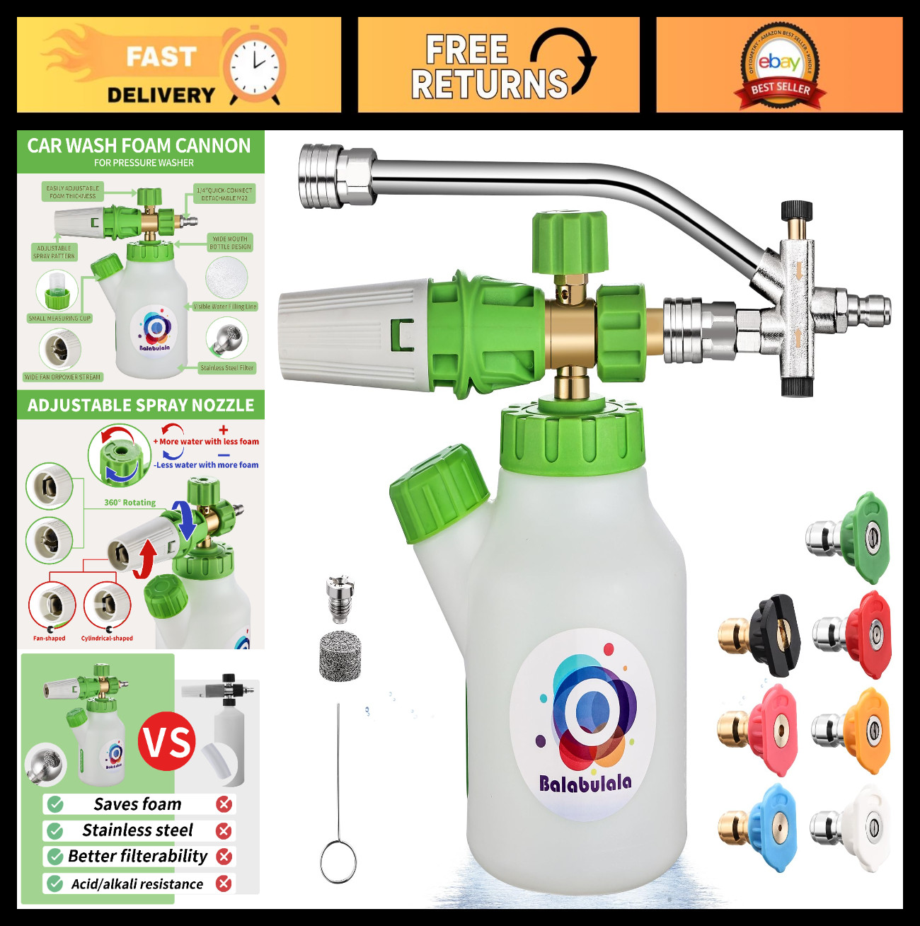 Foam Cannon for Pressure Washer – Dual Connector, M22 & 1/4″ Quick Connect, 4200
