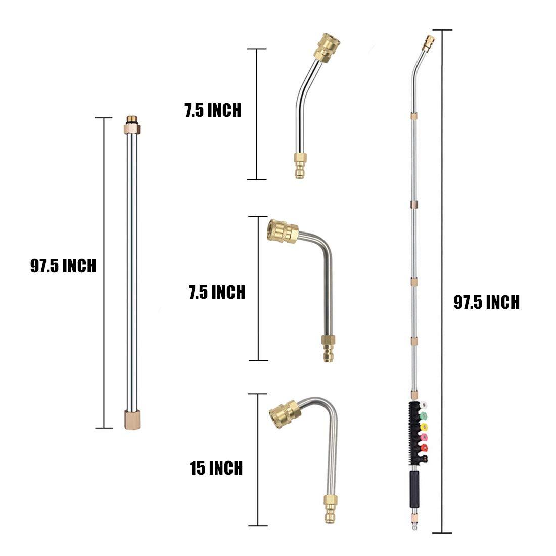 Pressure Washer Extension Wand 30° 90° 120° Nozzle Tips 1/4″ Quick Connect