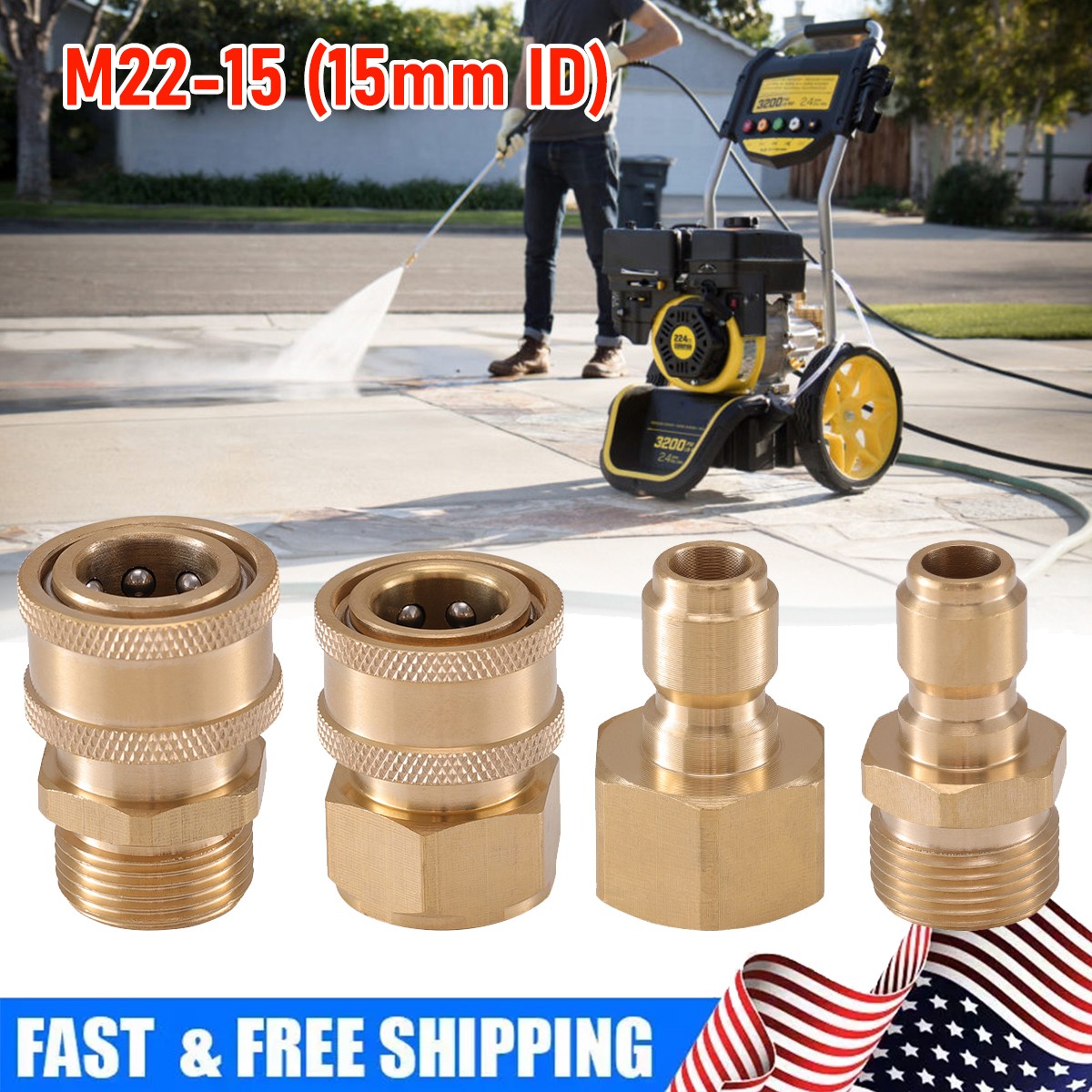 4PCS Pressure Washer Adapter Set Quick Disconnect Kit M22 Swivel 3/8” Connects