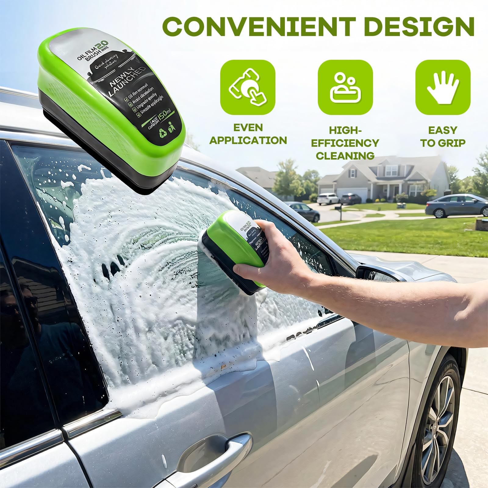 KAUEGOW 2PCS Automotive Oil Film Cleaning Brush, Clear Vision Glass Green