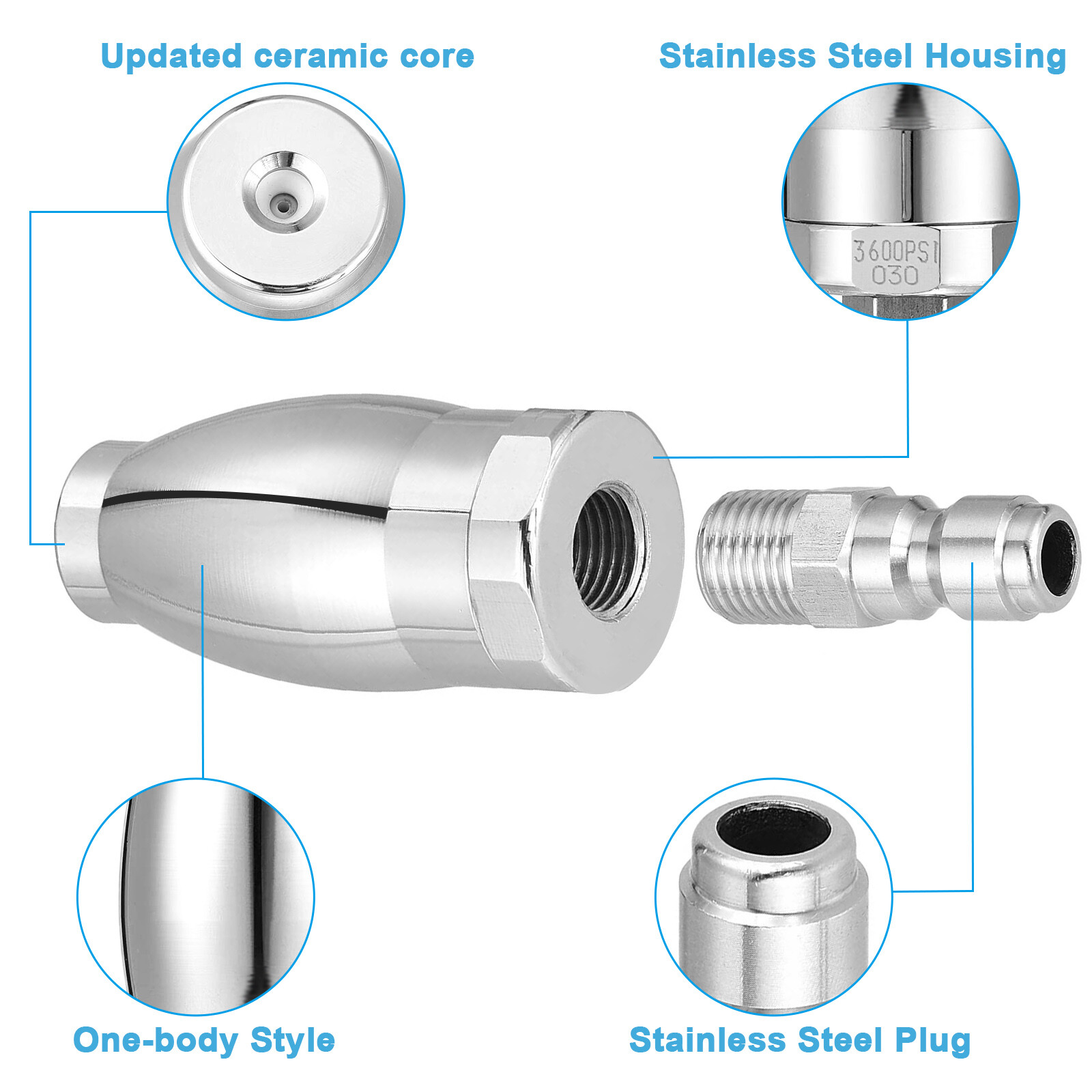 3600PSI Pressure Washer Turbo Rotating 3.0 GPM Nozzle w/1/4 Inch Quick Connect