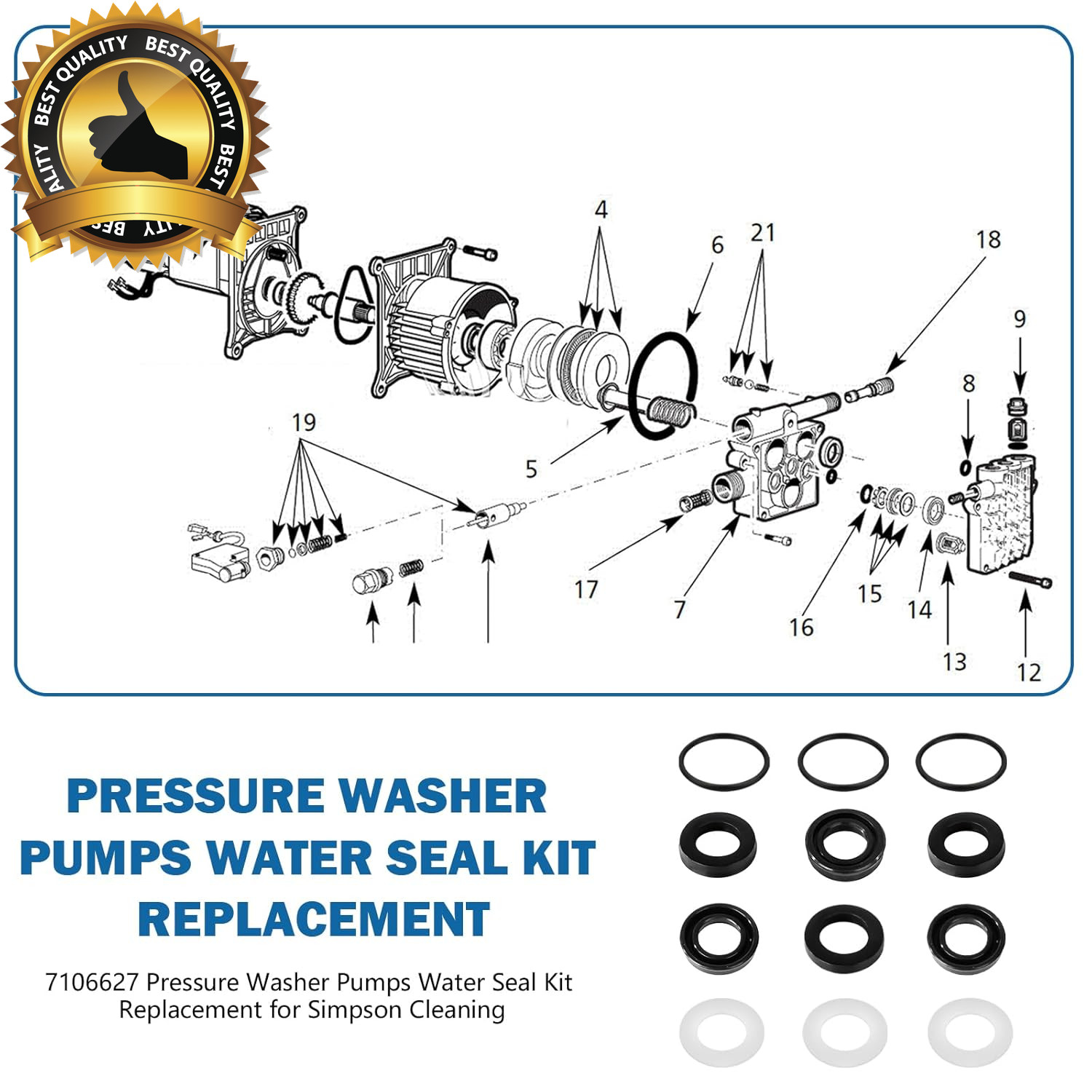 7106627 Pressure Washer Pumps Water Seal Kit Replacement for Simpson Cleaning, H