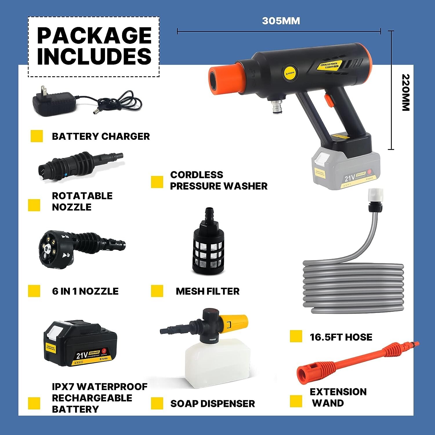 Cordless Pressure Washer – Enhanced Multifunctional Nozzles – Accessories