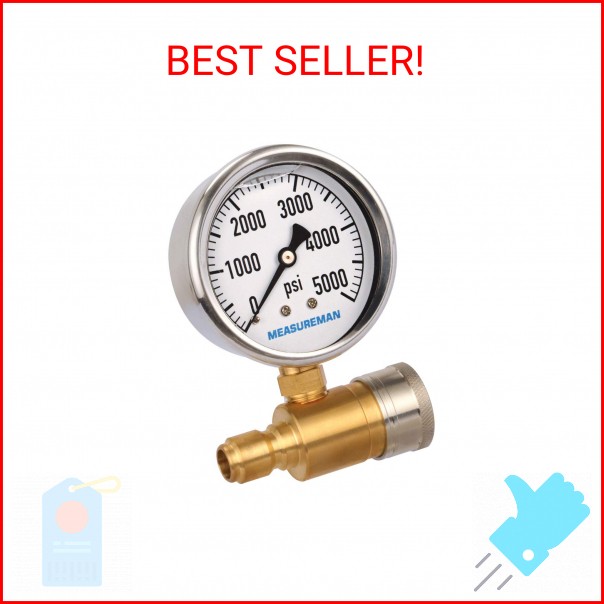 Measureman 2-1/2″ Pressure Washer Pressure Gauge Kit 3/8 Inch Quick Connect 0-50