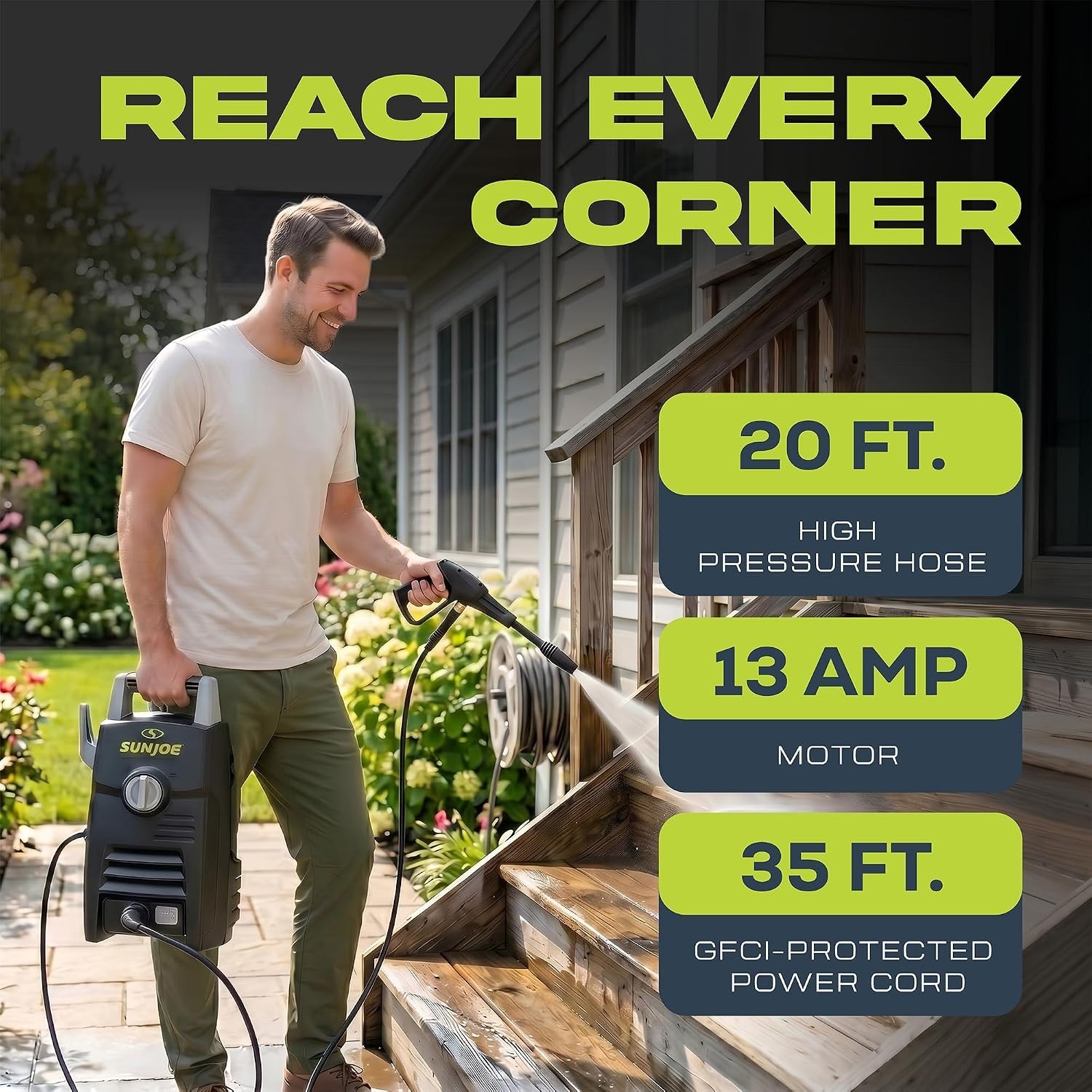 Electric Pressure Washer 1600 PSI with Adjustable Wand & 20ft Hose, Lightweight