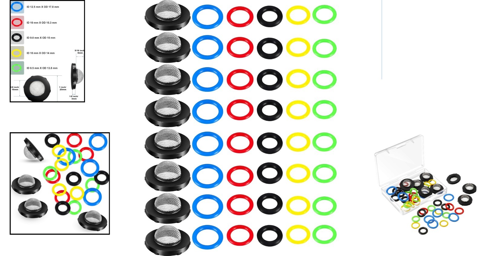 Versatile 48-Piece O-Ring Set with Stainless Steel Filters for Power Washers