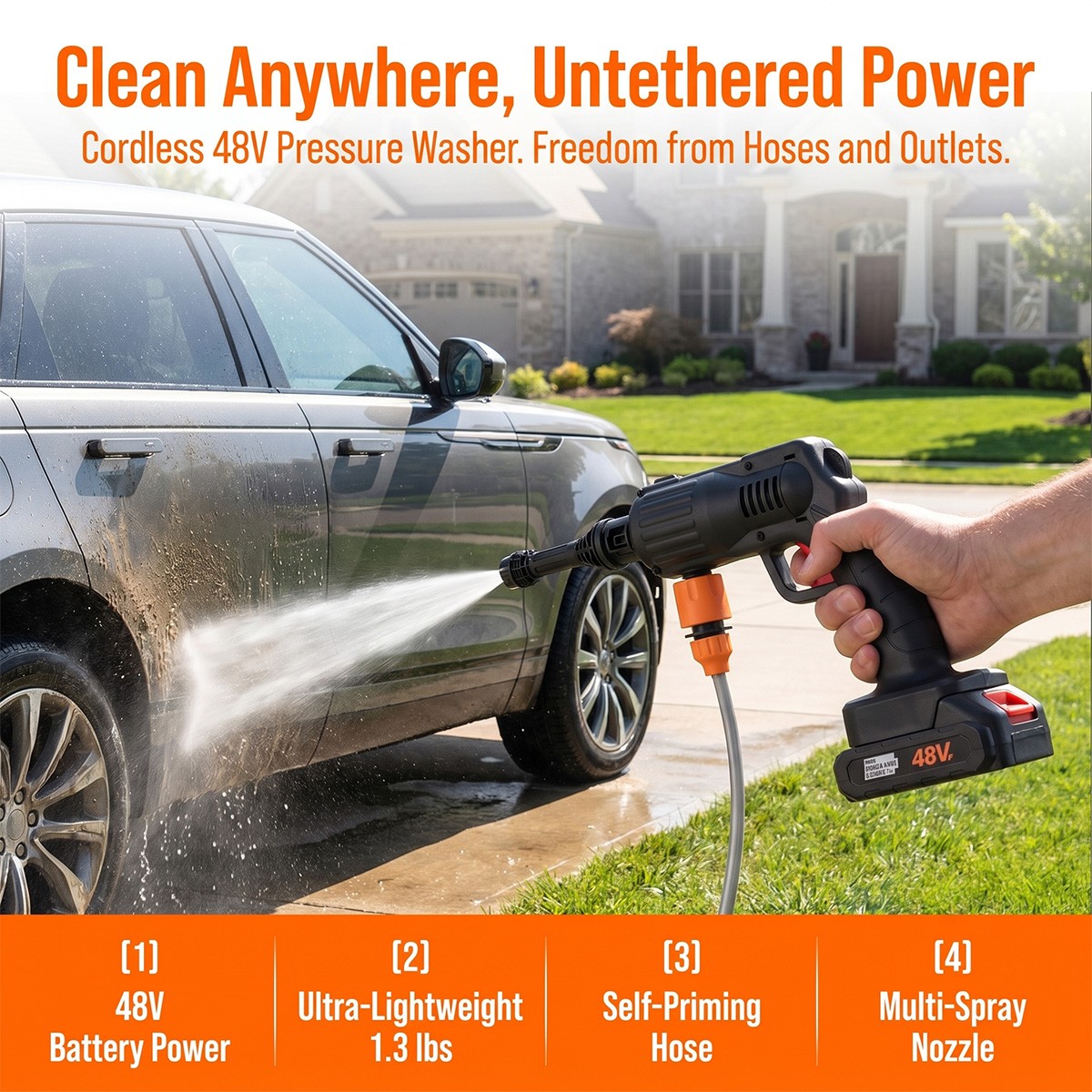 Cordless Electric High Pressure Water Spray Car Gun Portable Washer Clean Tool