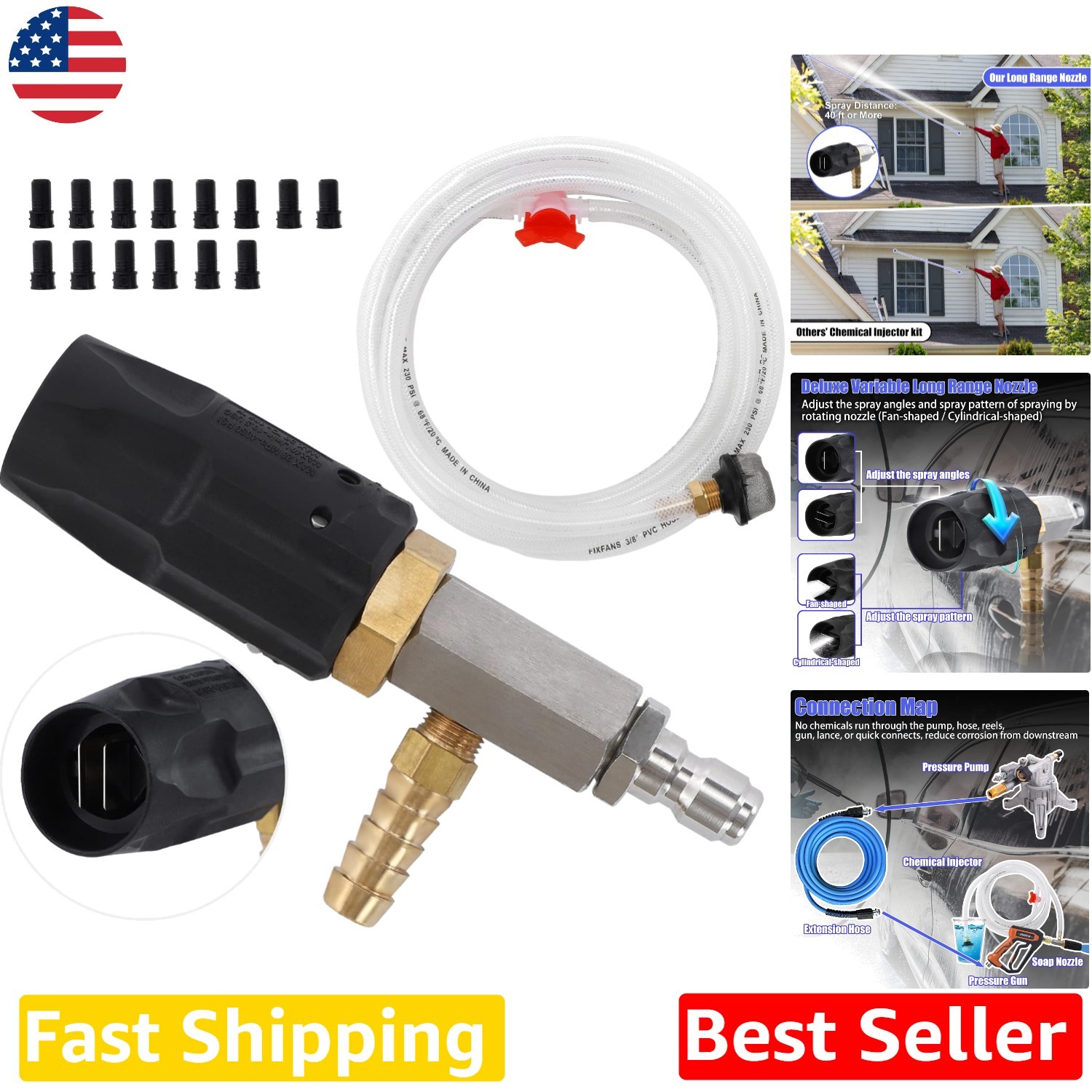 Long Range Pressure Washer Nozzle Kit 3-3.5 GPM Stainless Steel