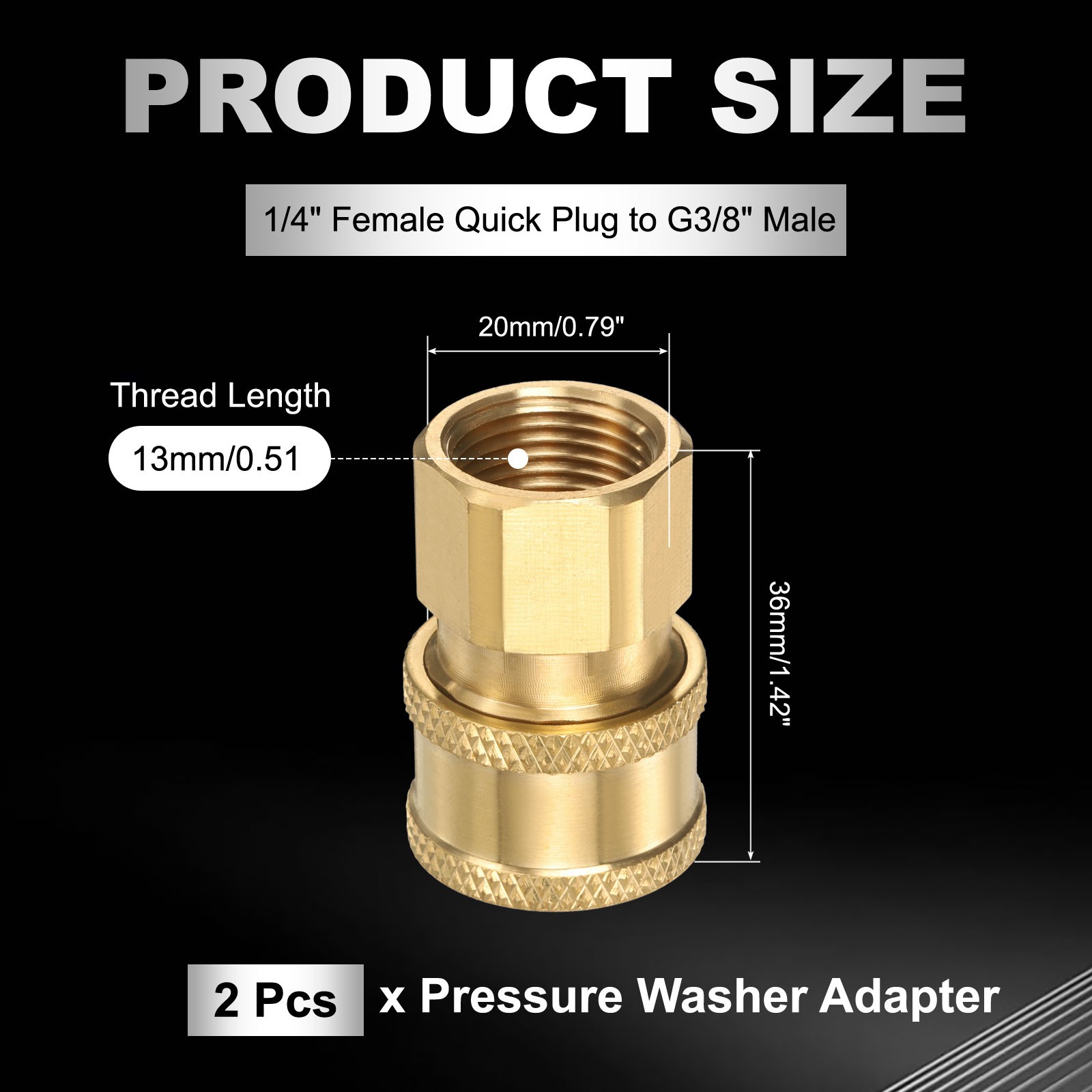 2Pcs Pressure Washer Adapter 1/4″ Female Quick Plug to G3/8″ Male Brass