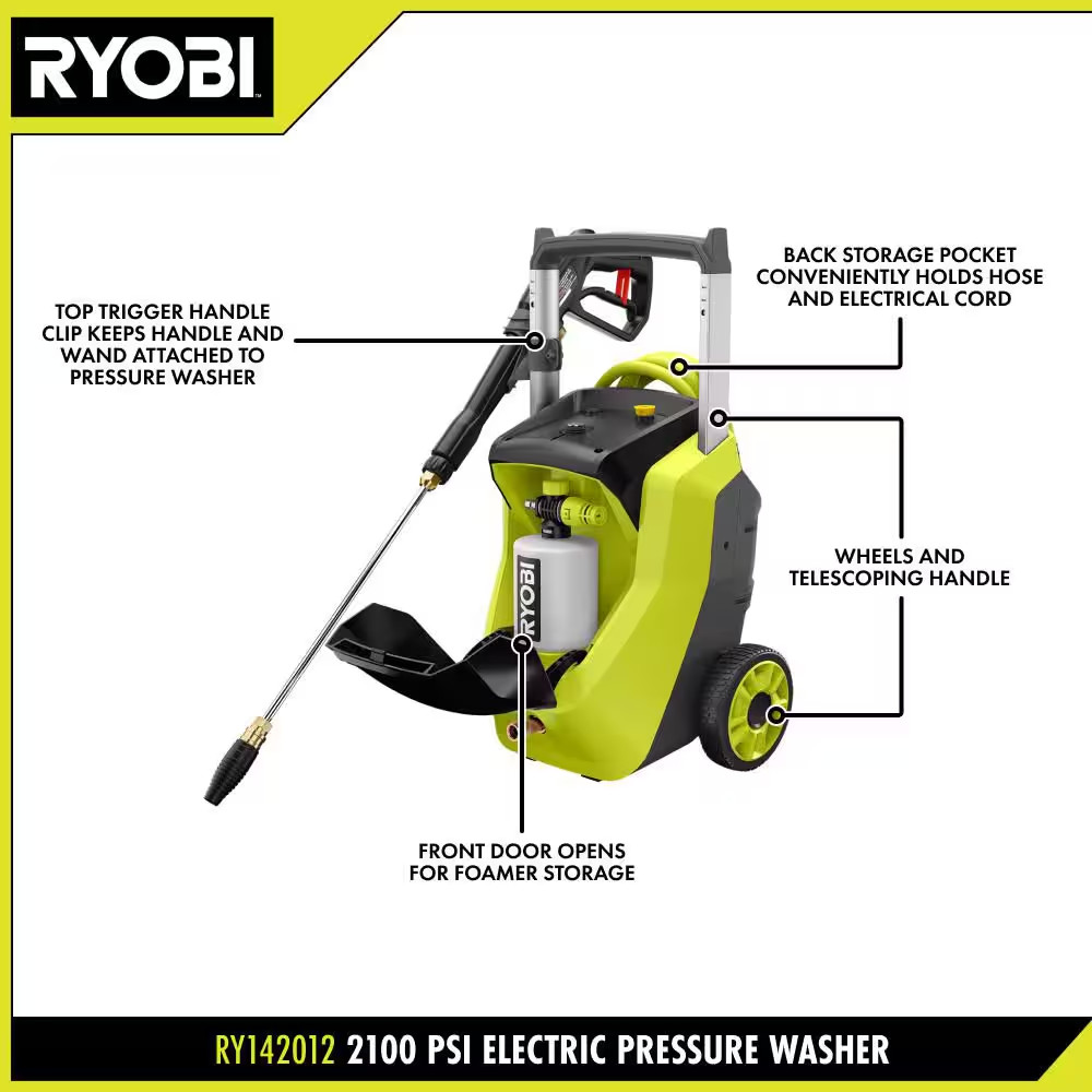 2100 PSI 1.2 GPM Cold Water Corded Electric Pressure Washer with Foamer