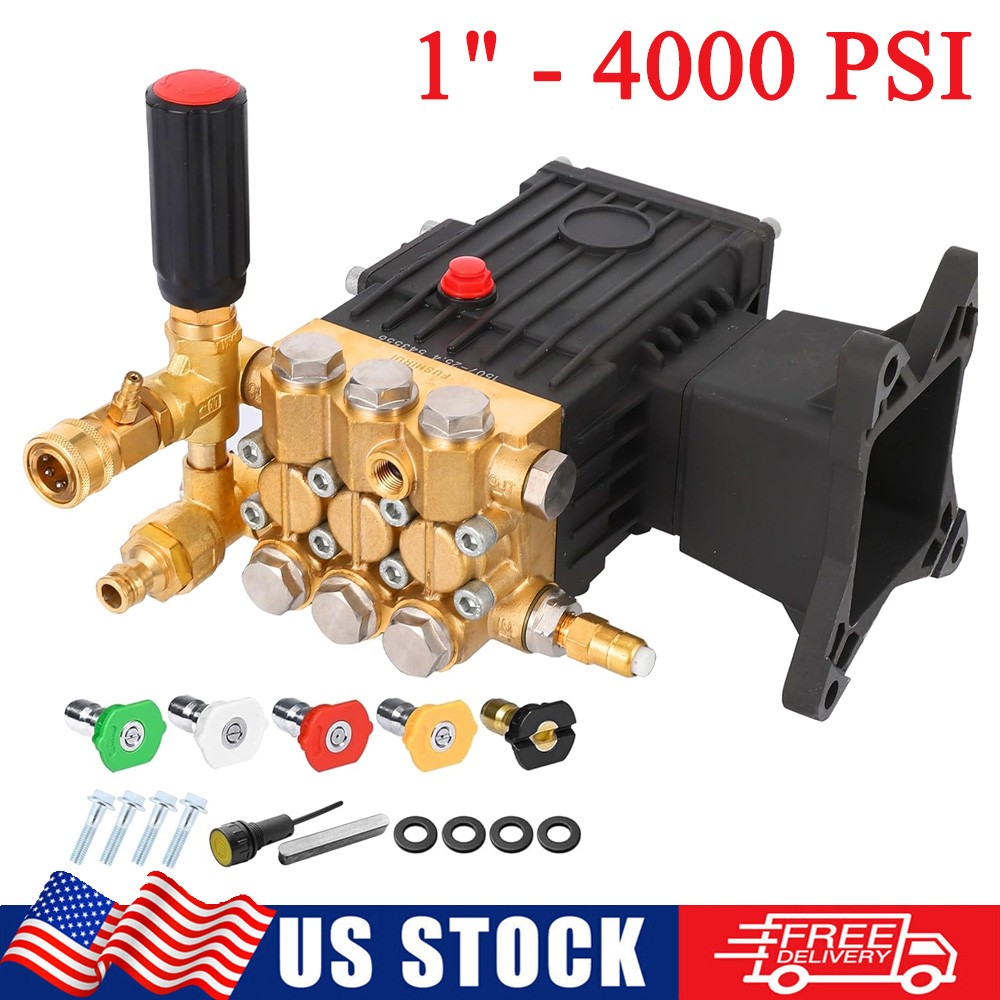 Pressure Washer Pump 1″ Shaft Horizontal Plunger Power Water Pump 4000PSI 4.4GPM