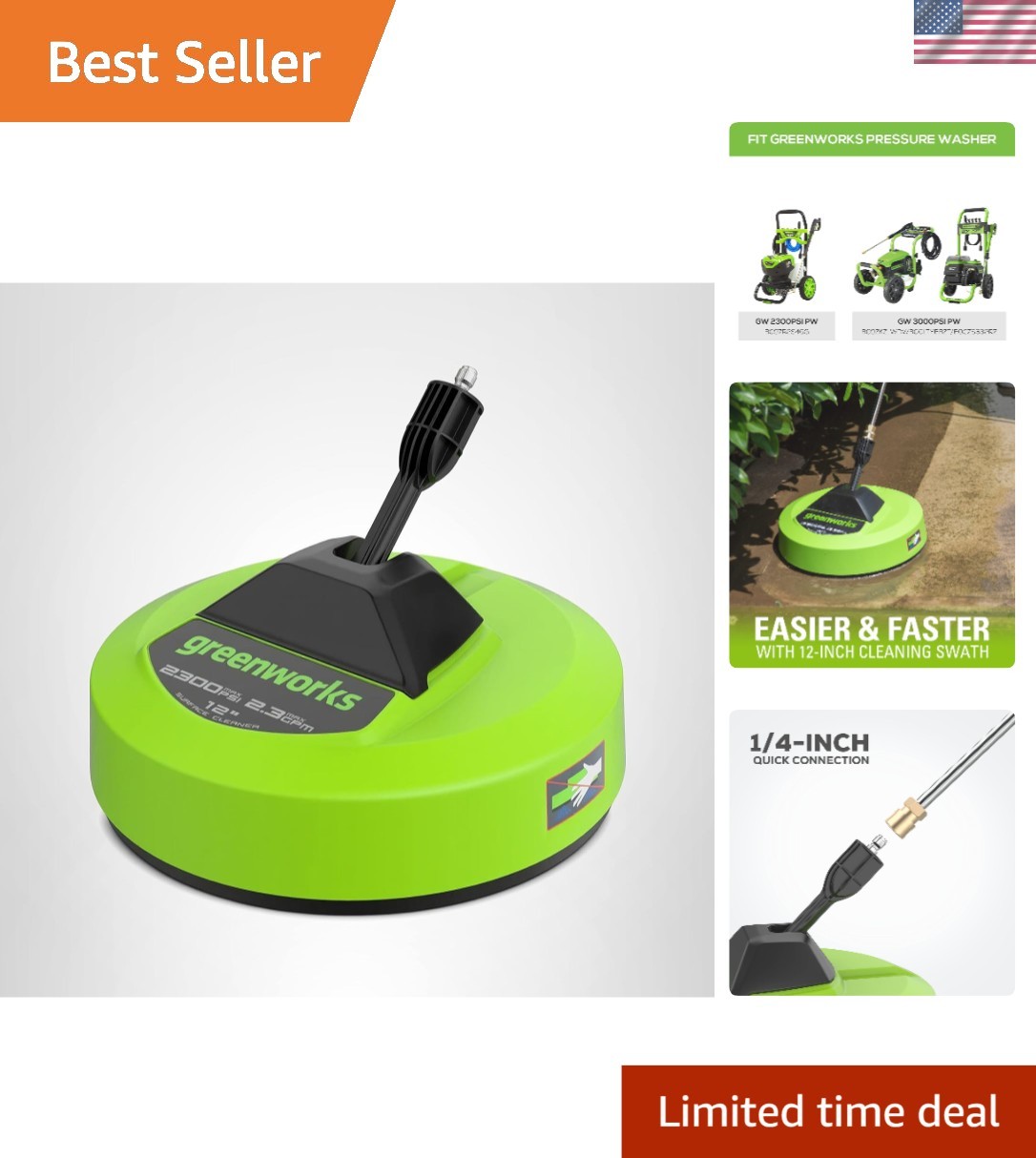 Effortless Outdoor Cleaning: 12-Inch Pressure Washer Surface Cleaner Attachment