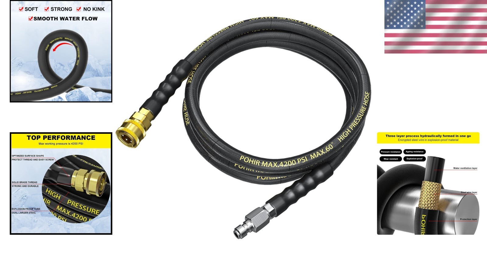 Flexible 10ft Whip Hose for Power Washer