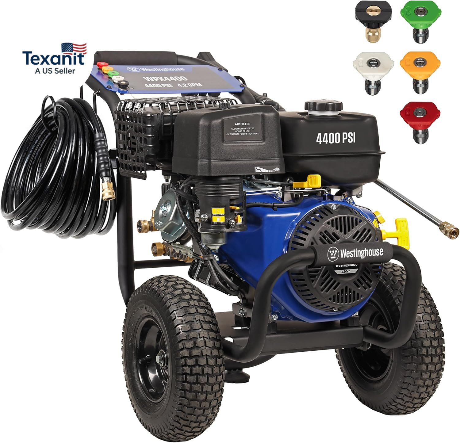 Westinghouse WPX4400 Gas Pressure Washer, 4400 PSI and 4.2 GPM, Spray Gun and Wa
