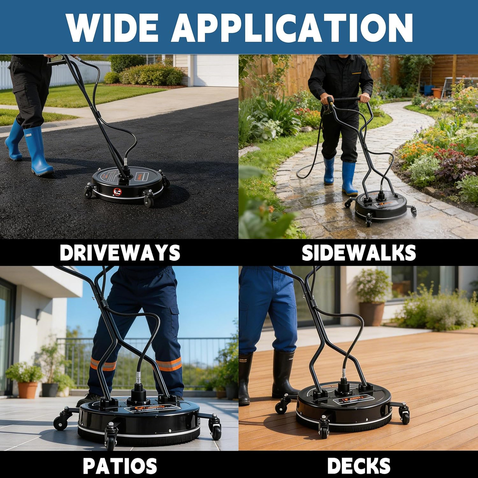 20 Inch Pressure Washer Surface Cleaner with Wheels Dual Handle 4500 PSI for