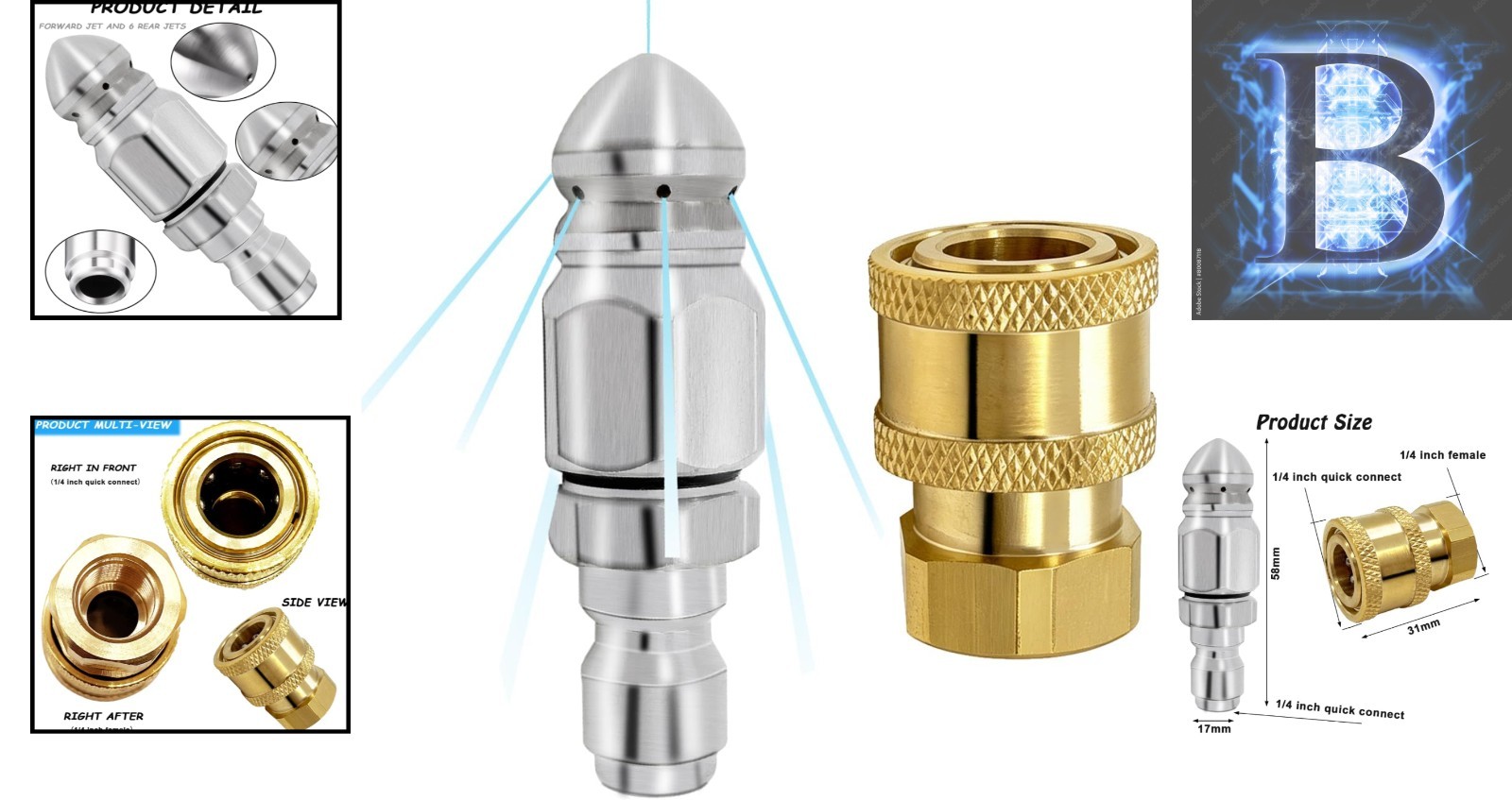 Efficient 2 Pack Pressure Washer Jet Nozzle Set, 5000 PSI, Quick Connect Design