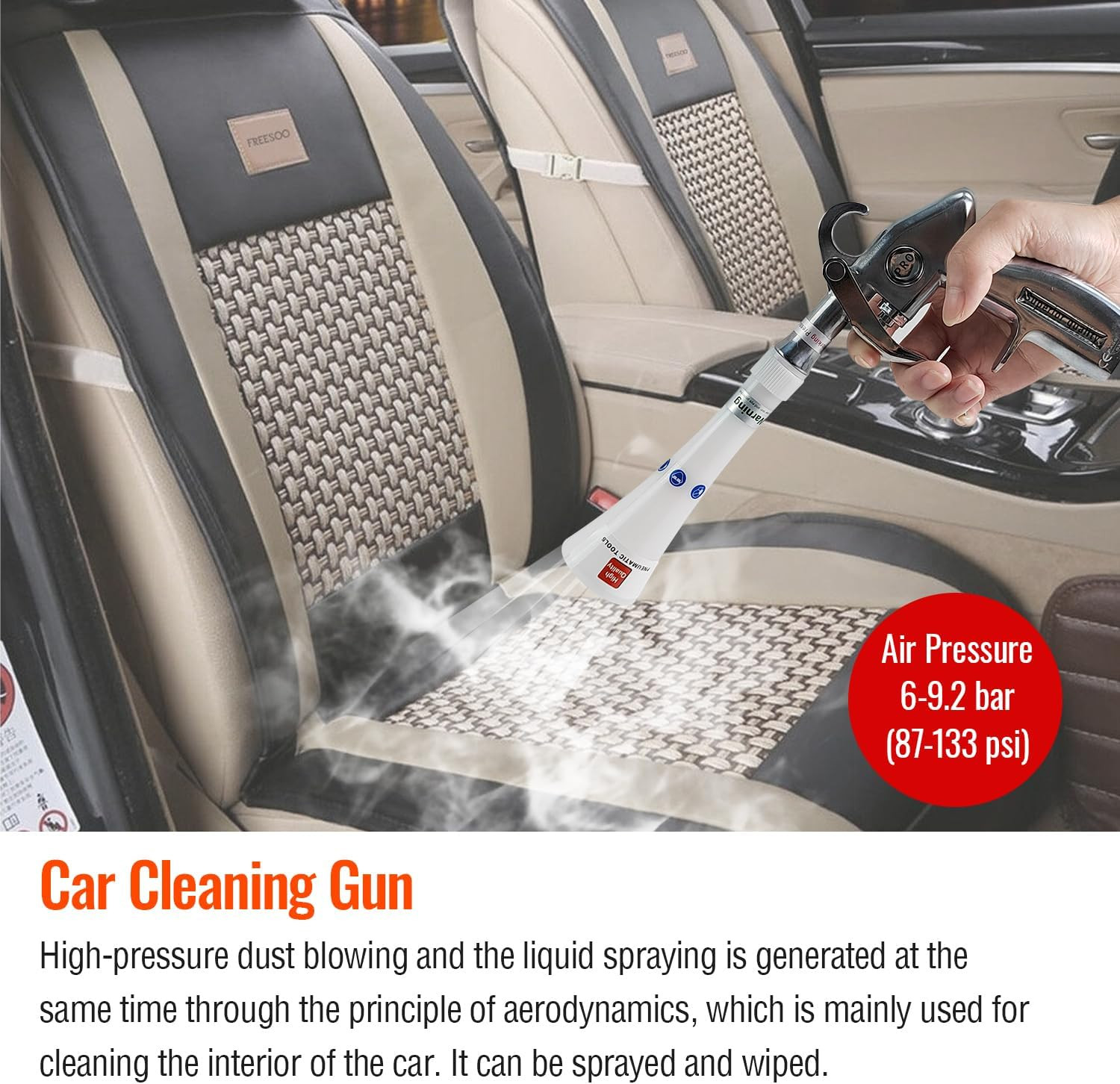 Aluminium Car Cleaning Gun with Tapered Nozzle, Air Blower for Car Detailing, Ai
