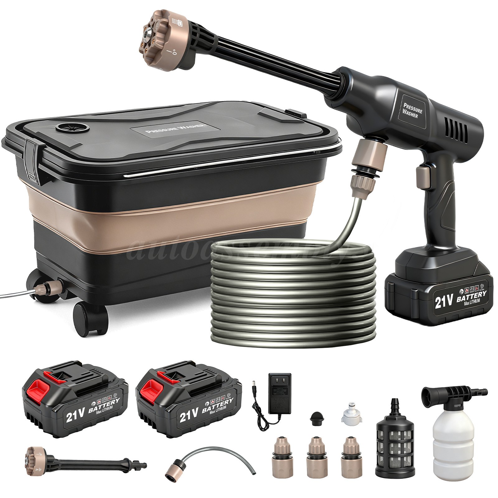 1160PSI Cordless Pressure Washer Gun 3Water Supply 2*4.0ah Batteries 6in1 Nozzle