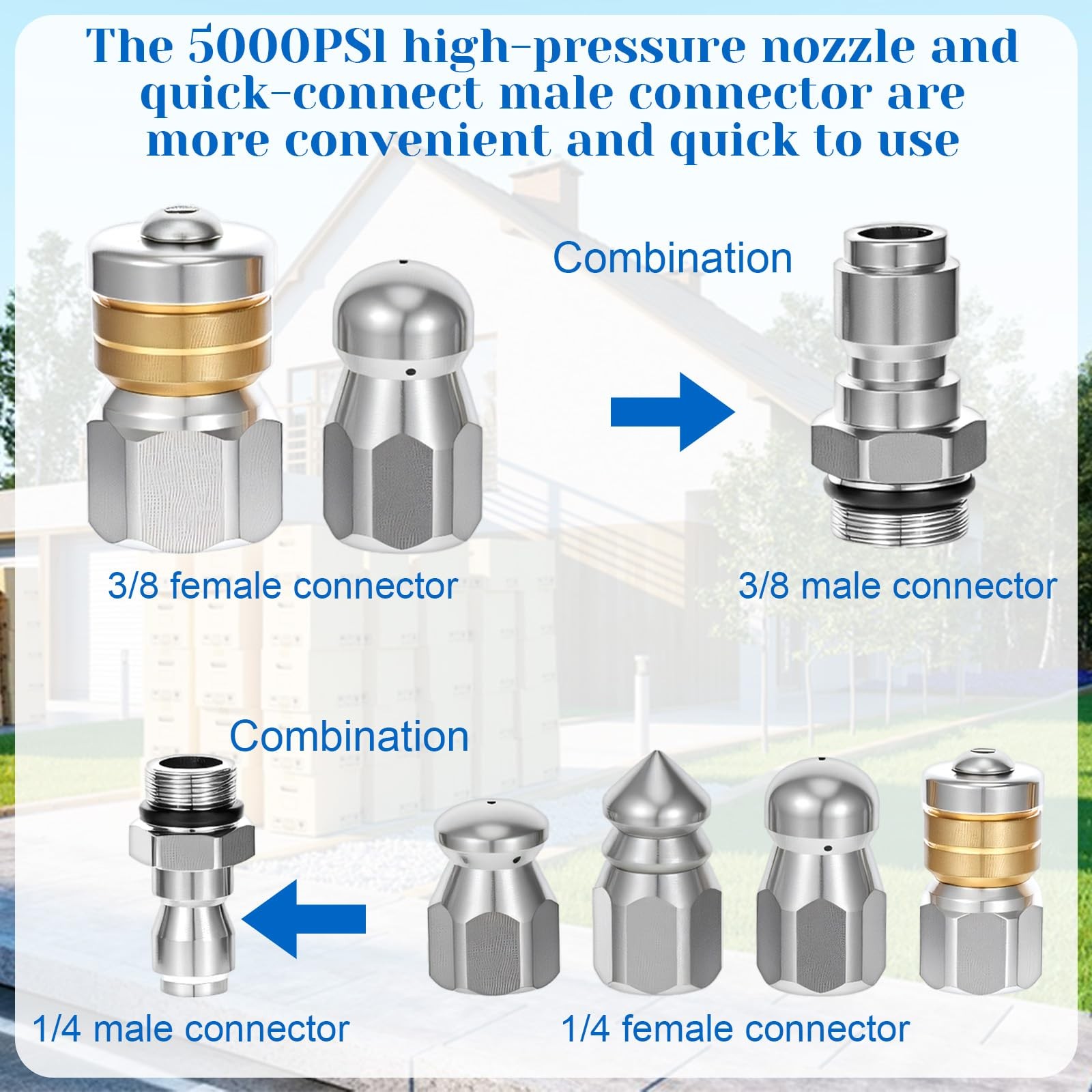 10 Pcs Sewer Jetter Nozzle Kit Stainless Steel Jetter Heads Kit otating Butto…