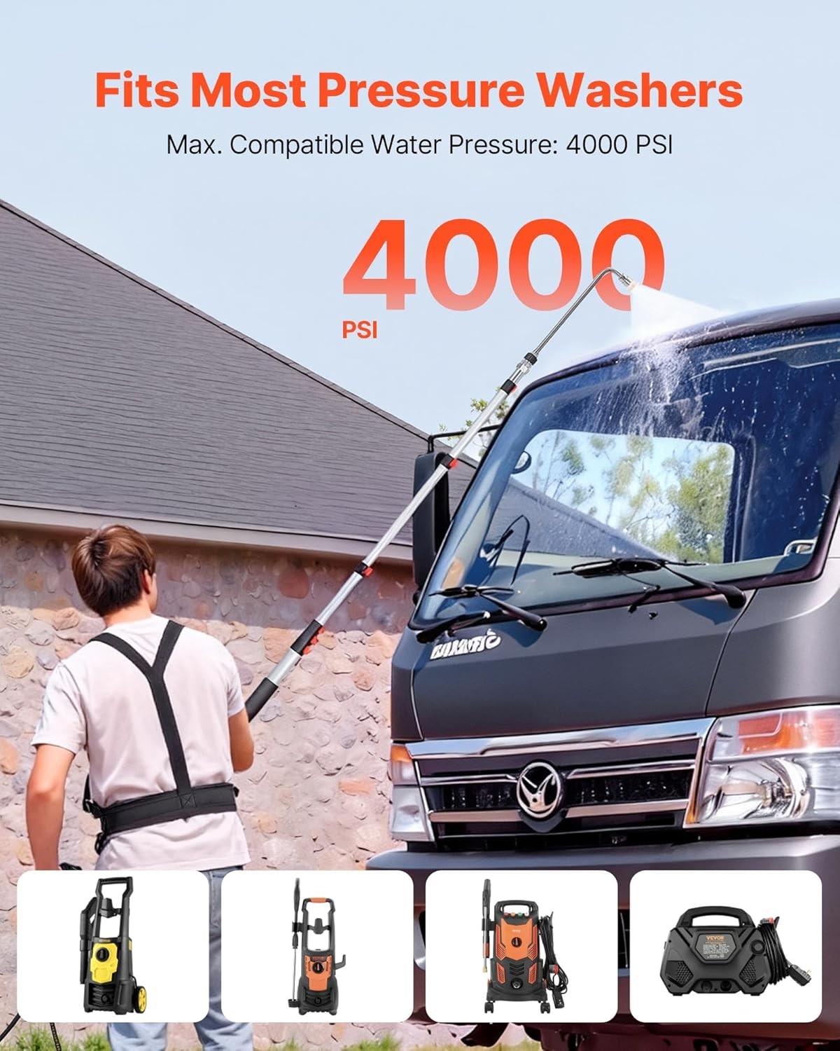 25 FT Pressure Washer Telescoping Wand, with Power Washer Extension Wands & High