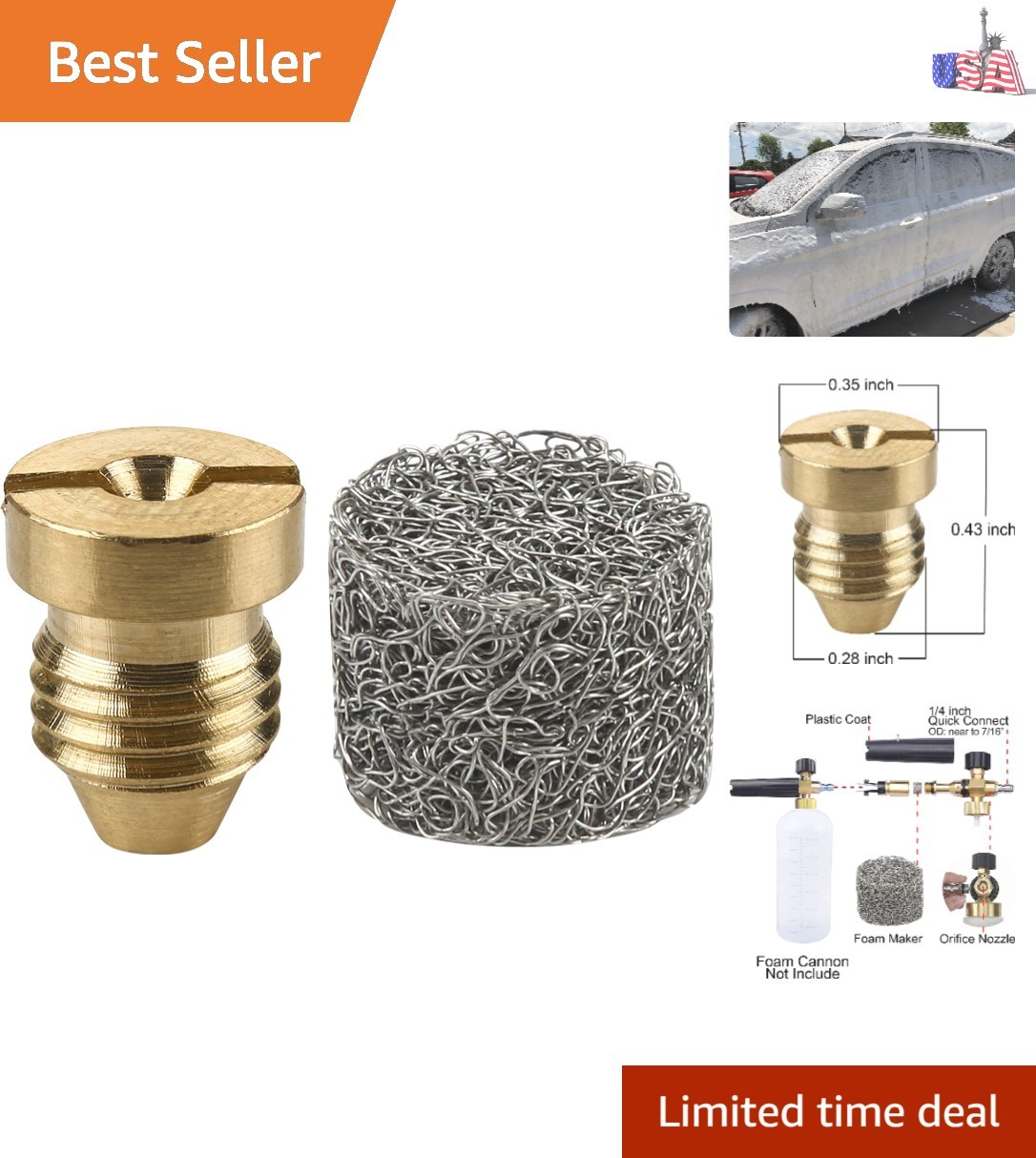 Compact Brass Foam Cannon Nozzle and Filter – Stainless Steel Maker – 2 Pc Set