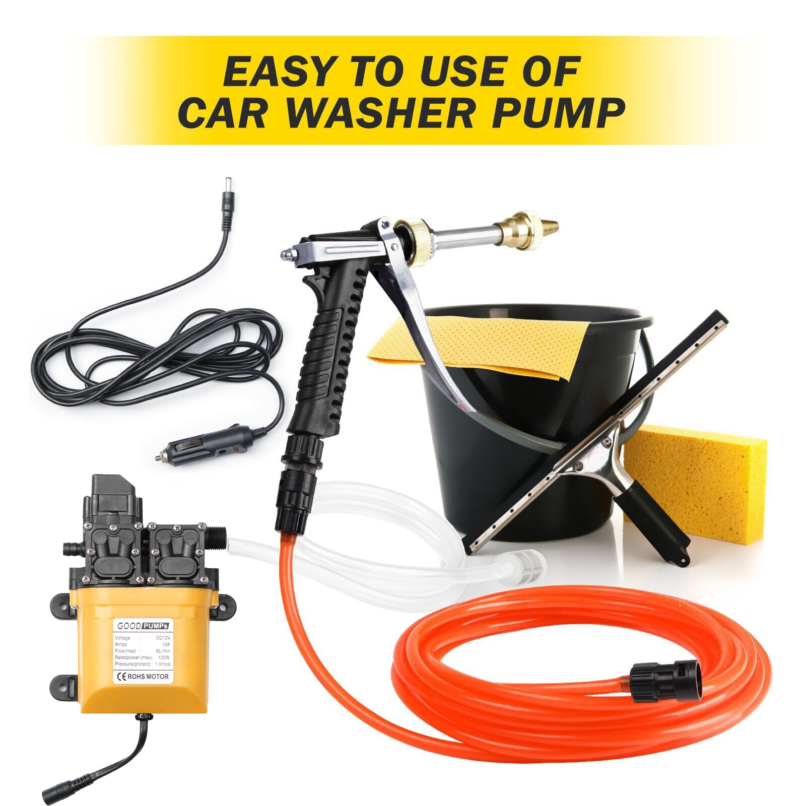 12V 120W High Pressure Car Yard Electric Wash Machine Gun Power Washer Pump Kit