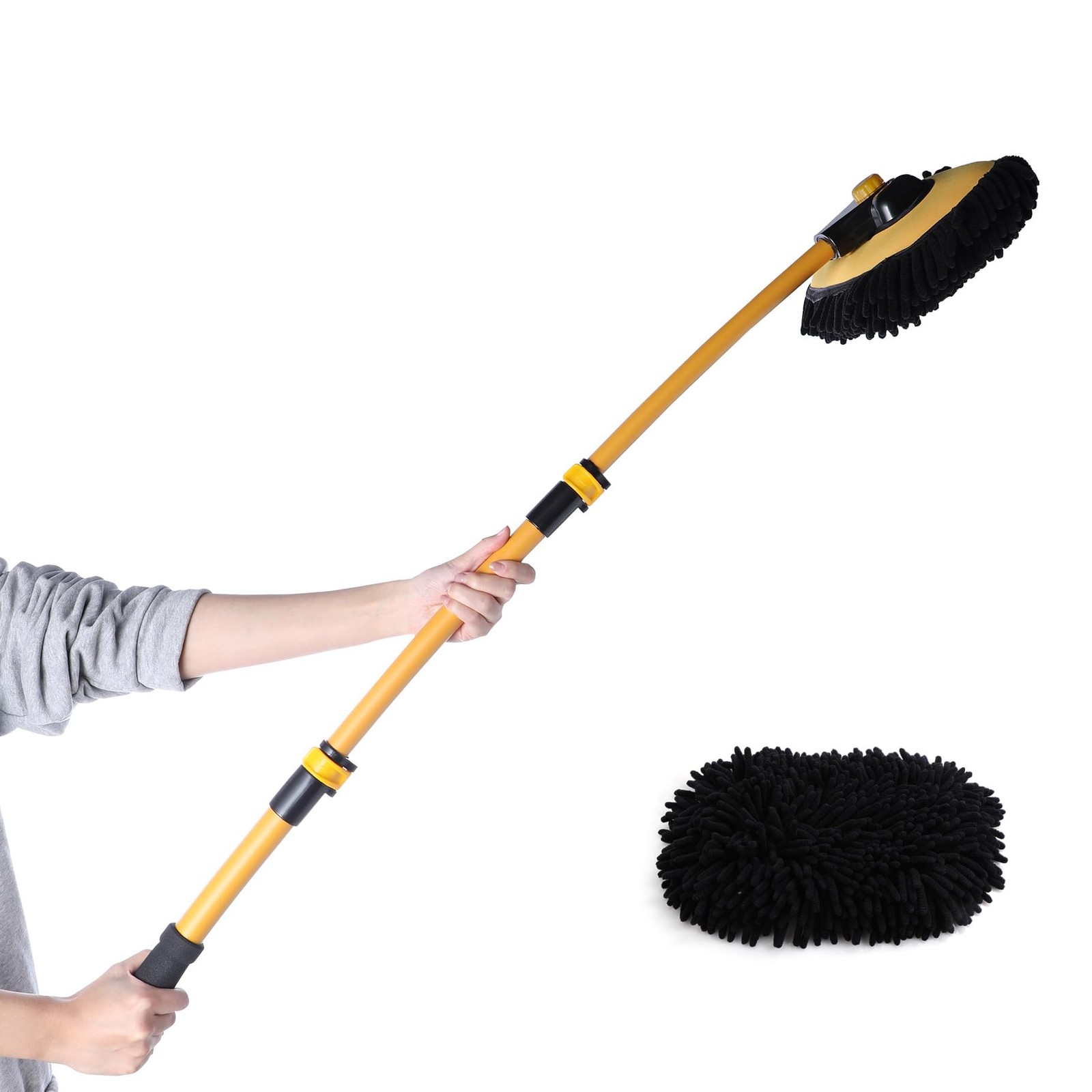 Eyliden Car Wash Brush Mop with Long Handle, 180° Swivel Head Yellow & Black