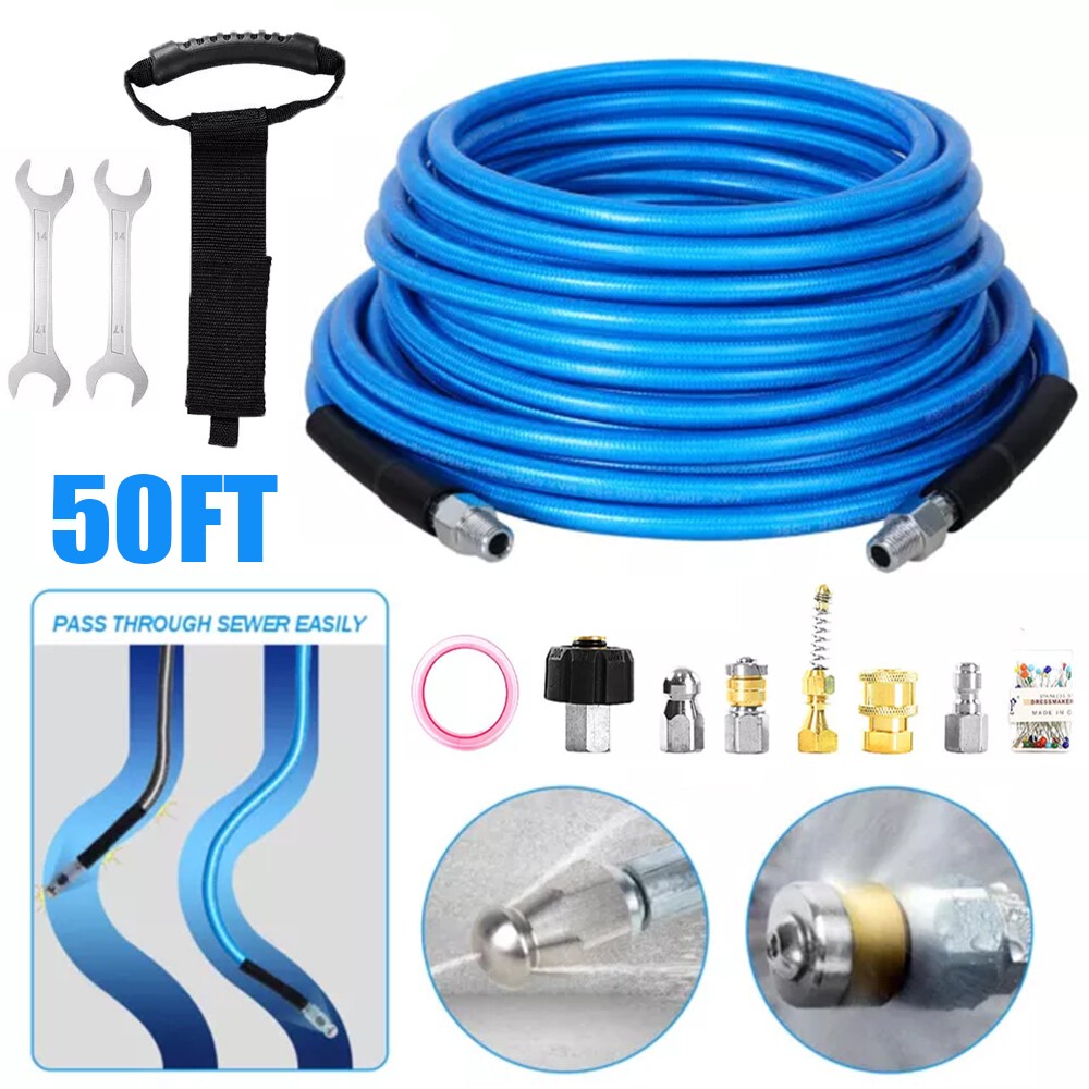 Sewer Jetter Nozzles Kit 50FT Drain Cleaning Hose for Pressure Washer 5800PSI US