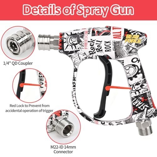 High Pressure Washer Gun 3000 PSI, M22-ID14mm Short Gun, Car Wash & Detailing