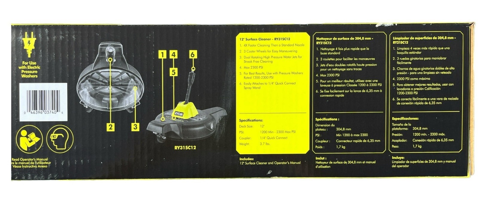RYOBI 12″ 3100PSI Electric Pressure Washer Surface Cleaner Attachment RY31SC312