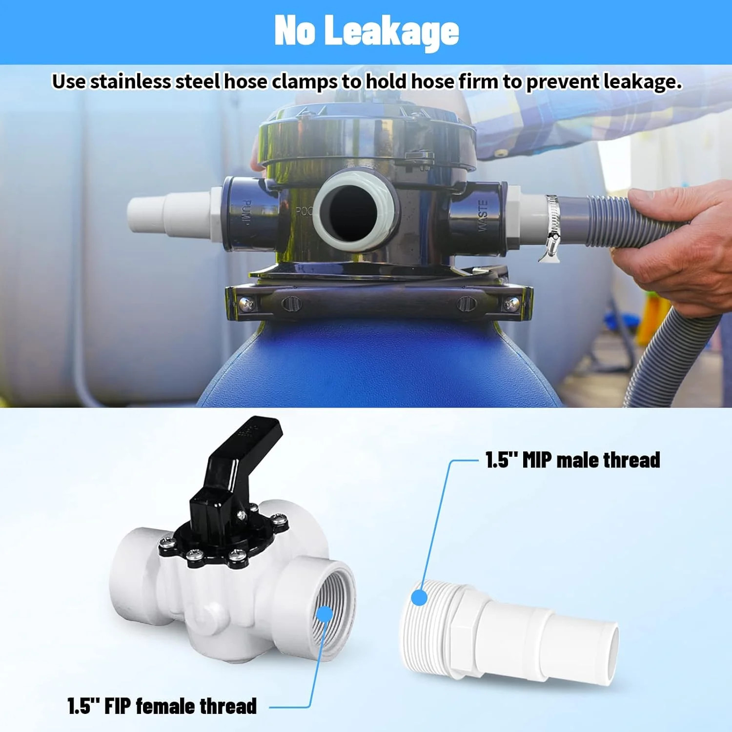 Universal 1.25″ / 1.5″ Combo Hose Adapter Pool Filter Pump Hose Adapter with Cla