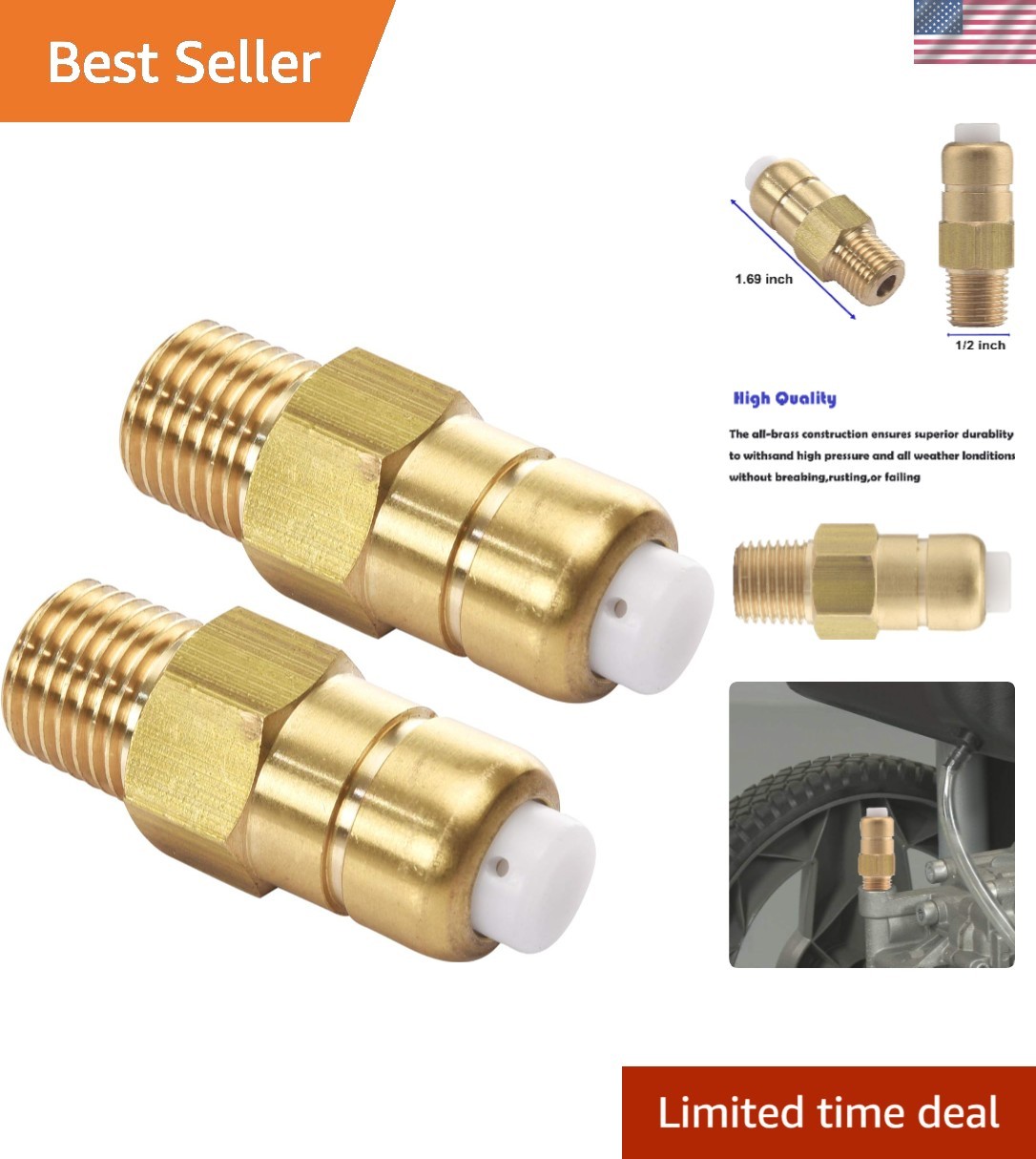 1/4 Inch NPT Brass Pressure Relief Valve – 2 Pack Thermal Protection for Pumps