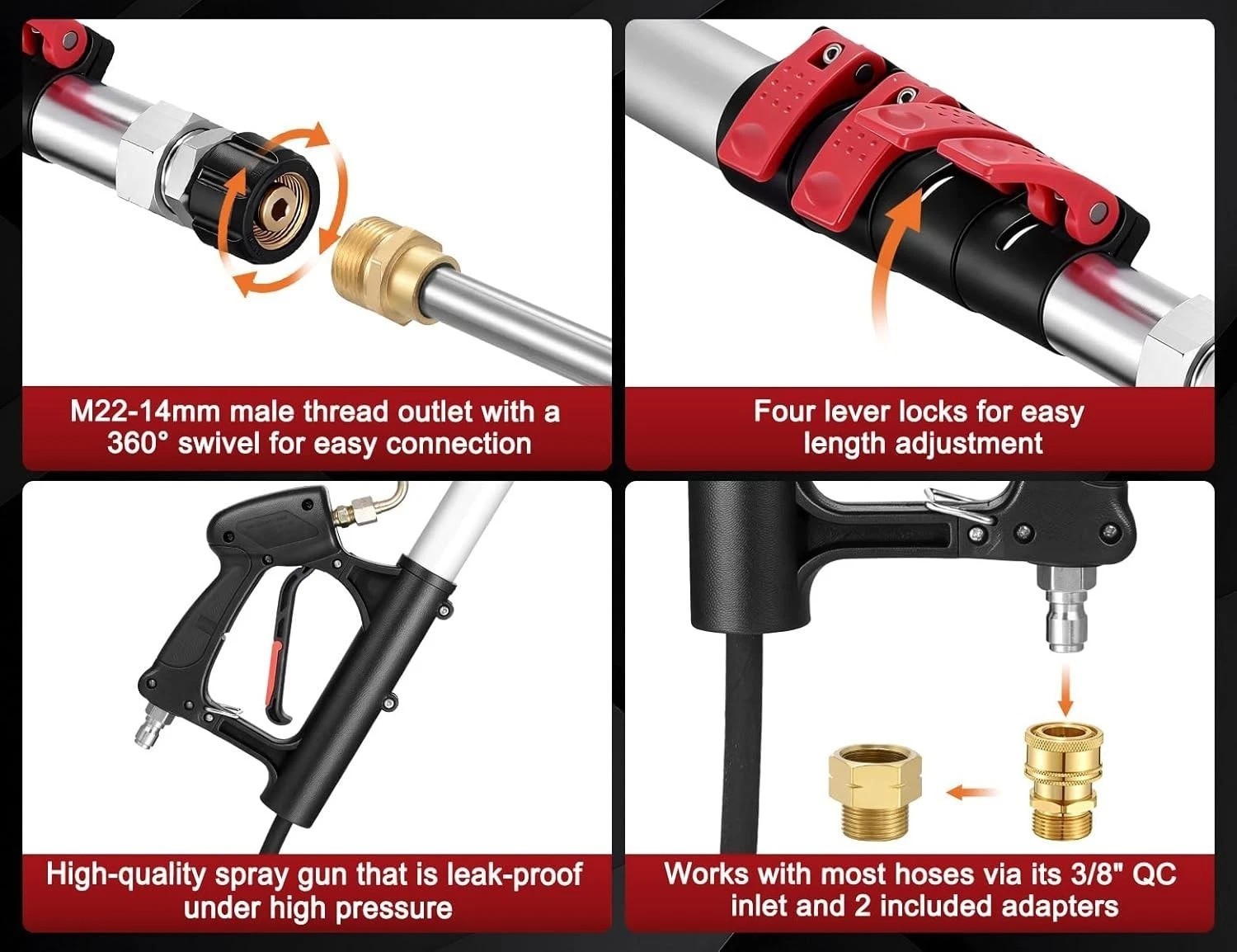 24FT Telescoping Pressure Washer Wand with 5 Nozzles for Effortless Cleaning