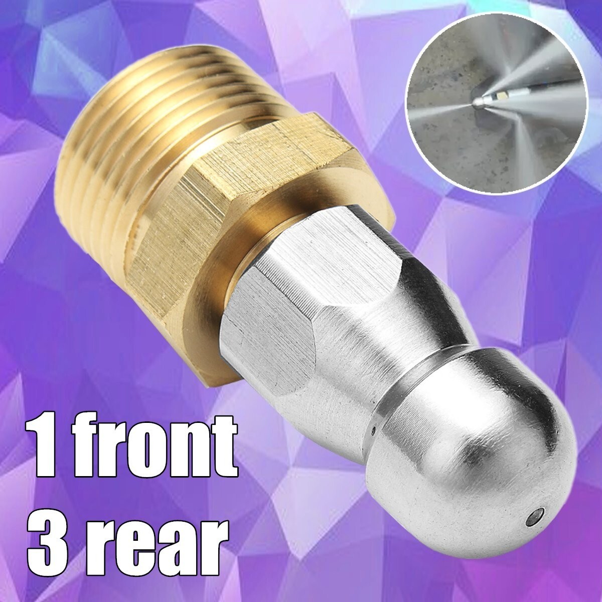 1Piece Accessories Tool Pipe Dredger Nozzle Unclog Nozzle 1 Front 3 Rear