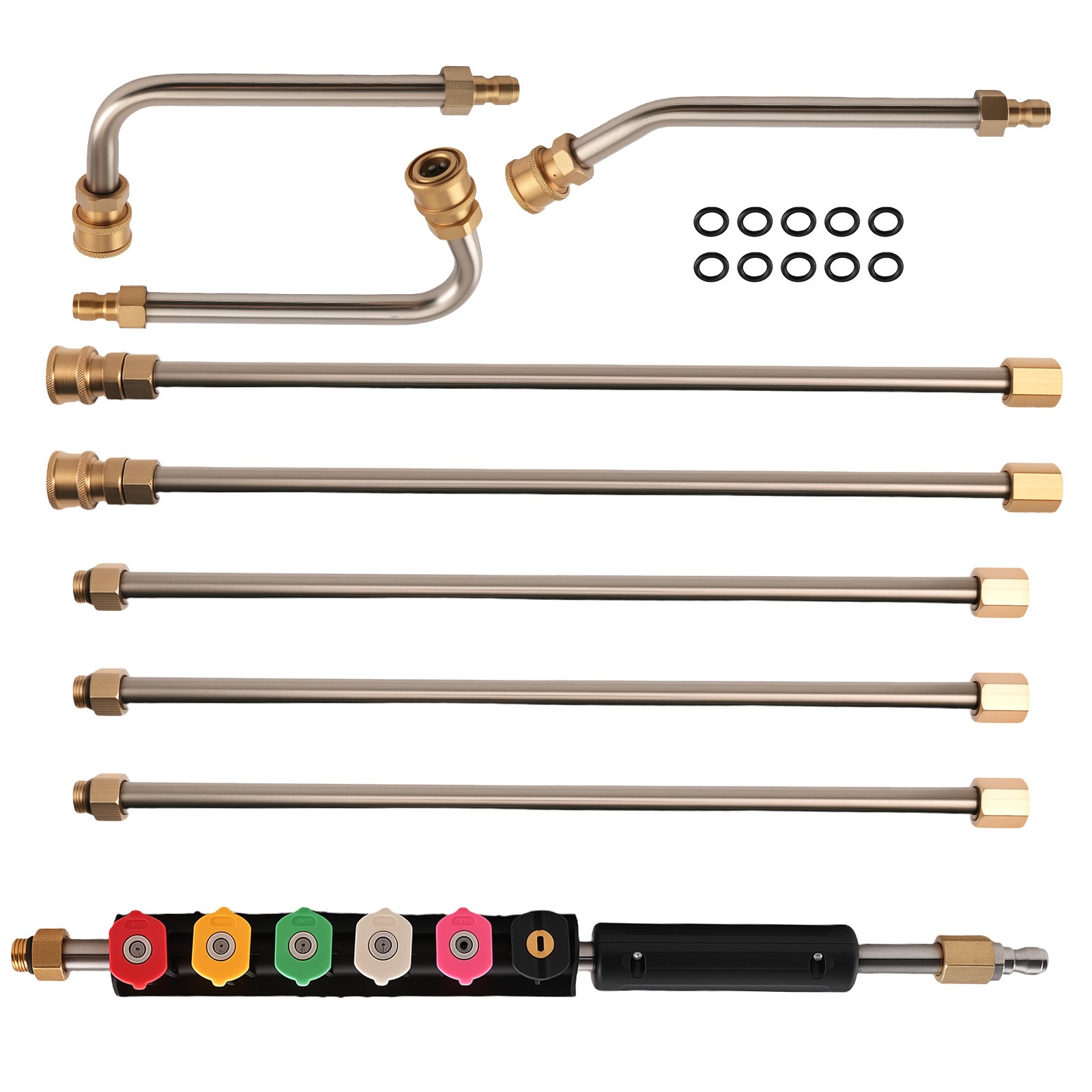 4000PSI Pressure Washer Extension Set 97in Brass 6 Wands 6 Tips 3 Curved Rod