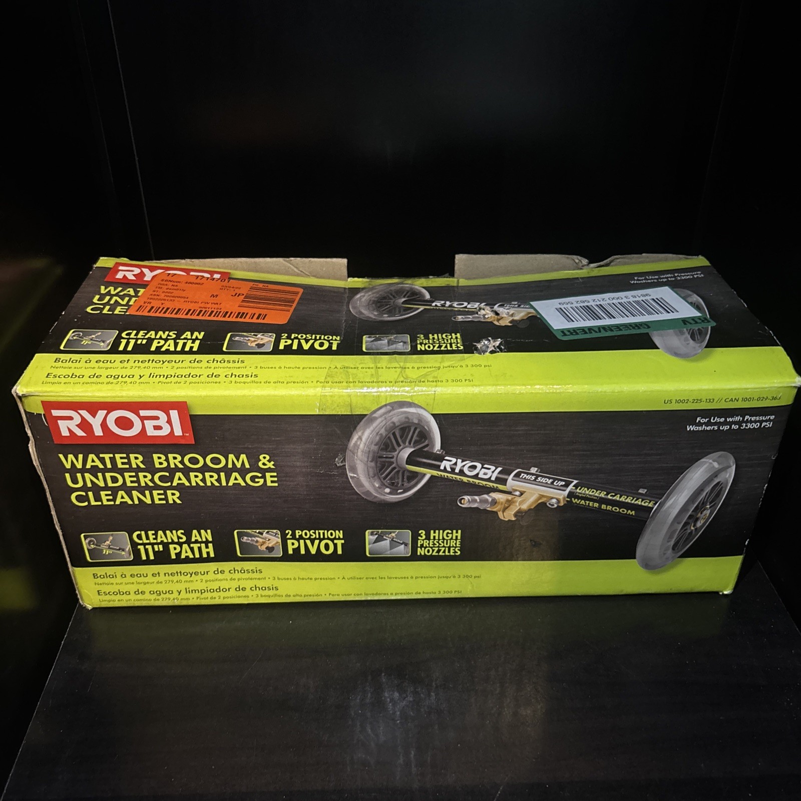 NEW OPEN BOX! RYOBI PRESSURE WASHER 11” WATER BROOM FLAT & UNDERCARRIAGE CLEANER