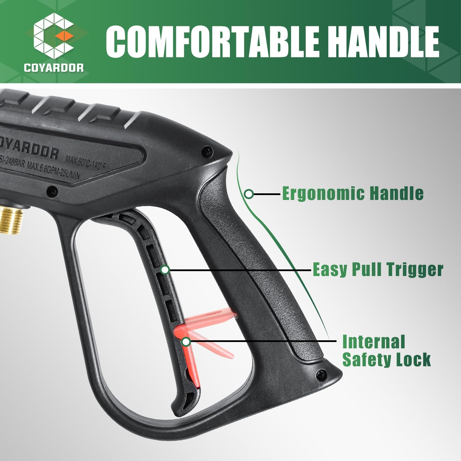 Pressure Washer Gun 3600 PSI with Extension Wand, 3/8″ & M22-14mm