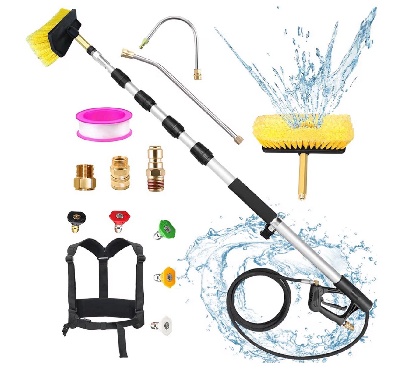 24FT Telescoping Pressure Washer Wand Kit – Extension Pole, Gutter Cleaner, B…