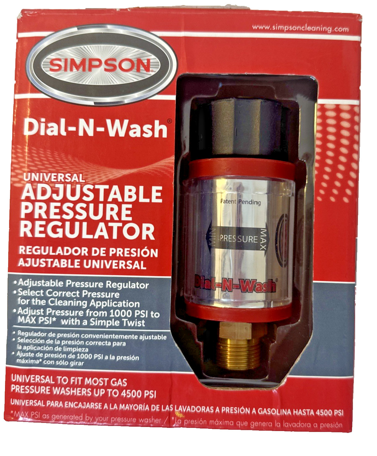 Adjustable Pressure Regulator 1000-4500 PSI MAX Univ Gas Washer Easy Connect