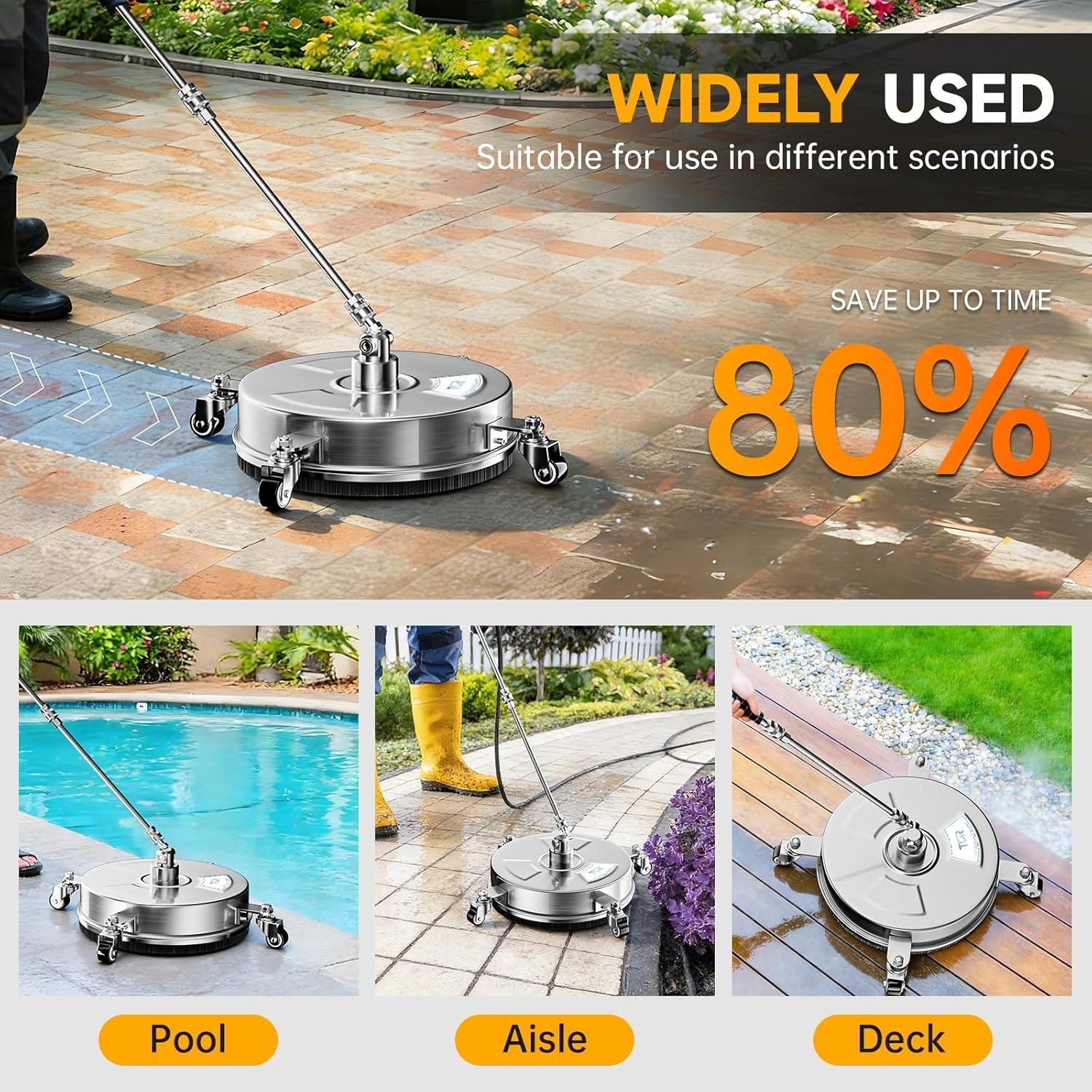 TOR 14in Pressure Washer Surface Cleaner 4000 PSI Stainless Steel w/Wheels
