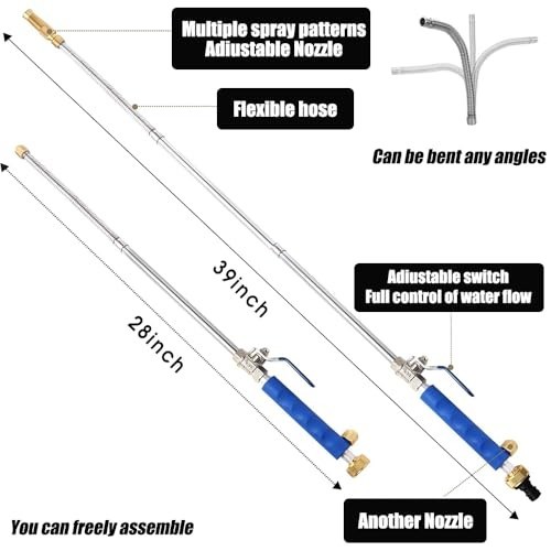 High Pressure Power Washer Wand 39 Inch Extendable Foam Nozzle Kit for Car