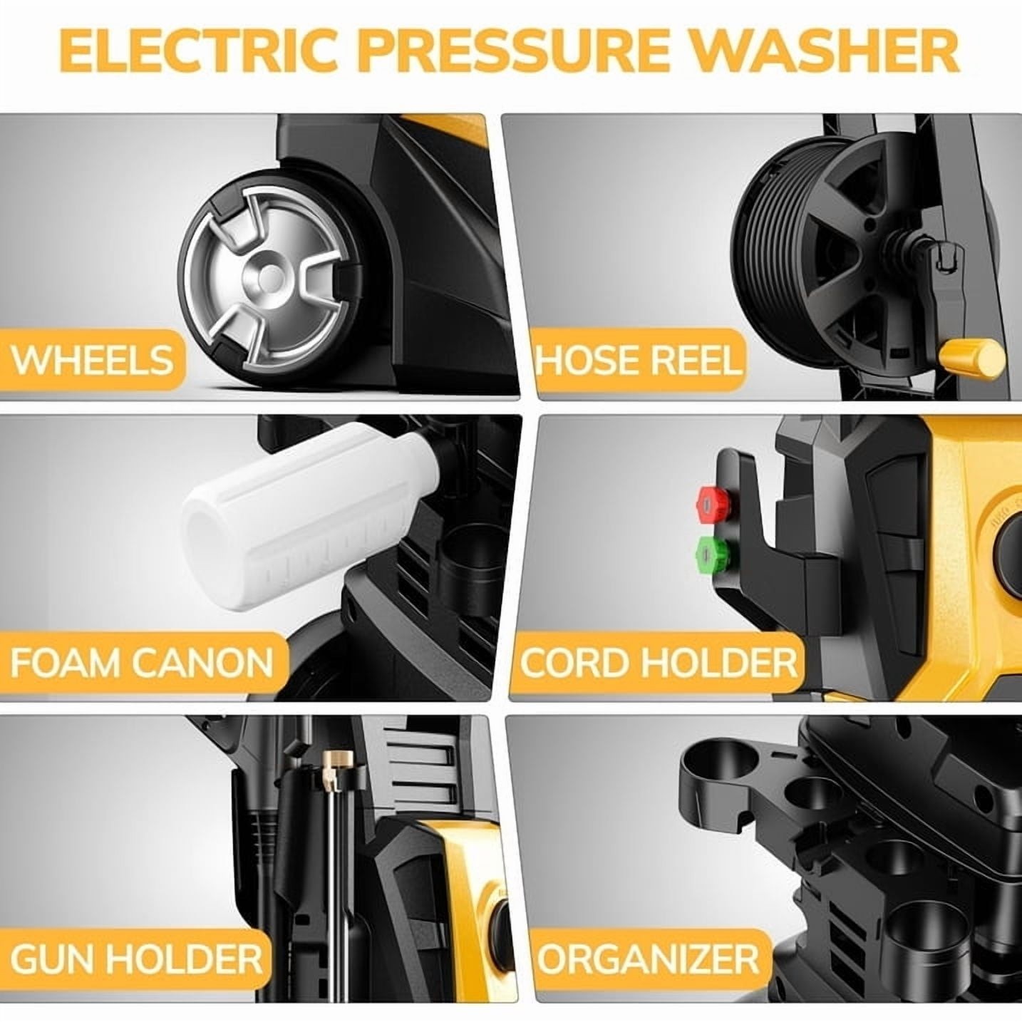 3800 PSI Electric Pressure Washer,Max 2.5 GPM Power Washer- 35FT Power Cord 20FT