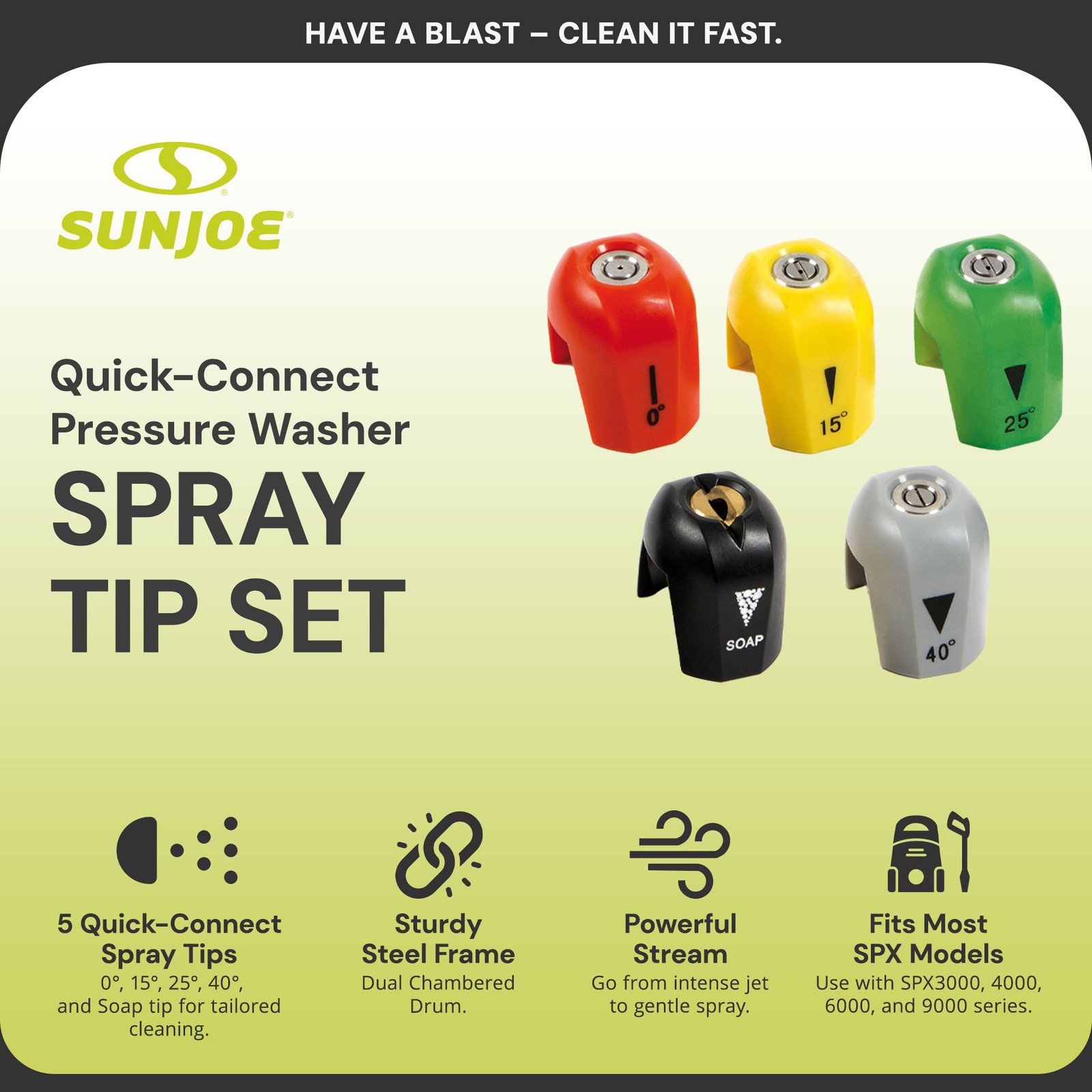 Sun Joe 5 Pack Electric Pressure Washer Quick-Connect Spray 5-Tip Set, 2030 PSI