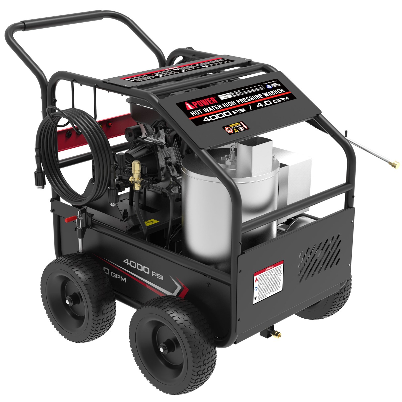 A-iPower Gas Hot Water Pressure Washer 4000 PSI 4.0 GPM with Diesel Heater EPA