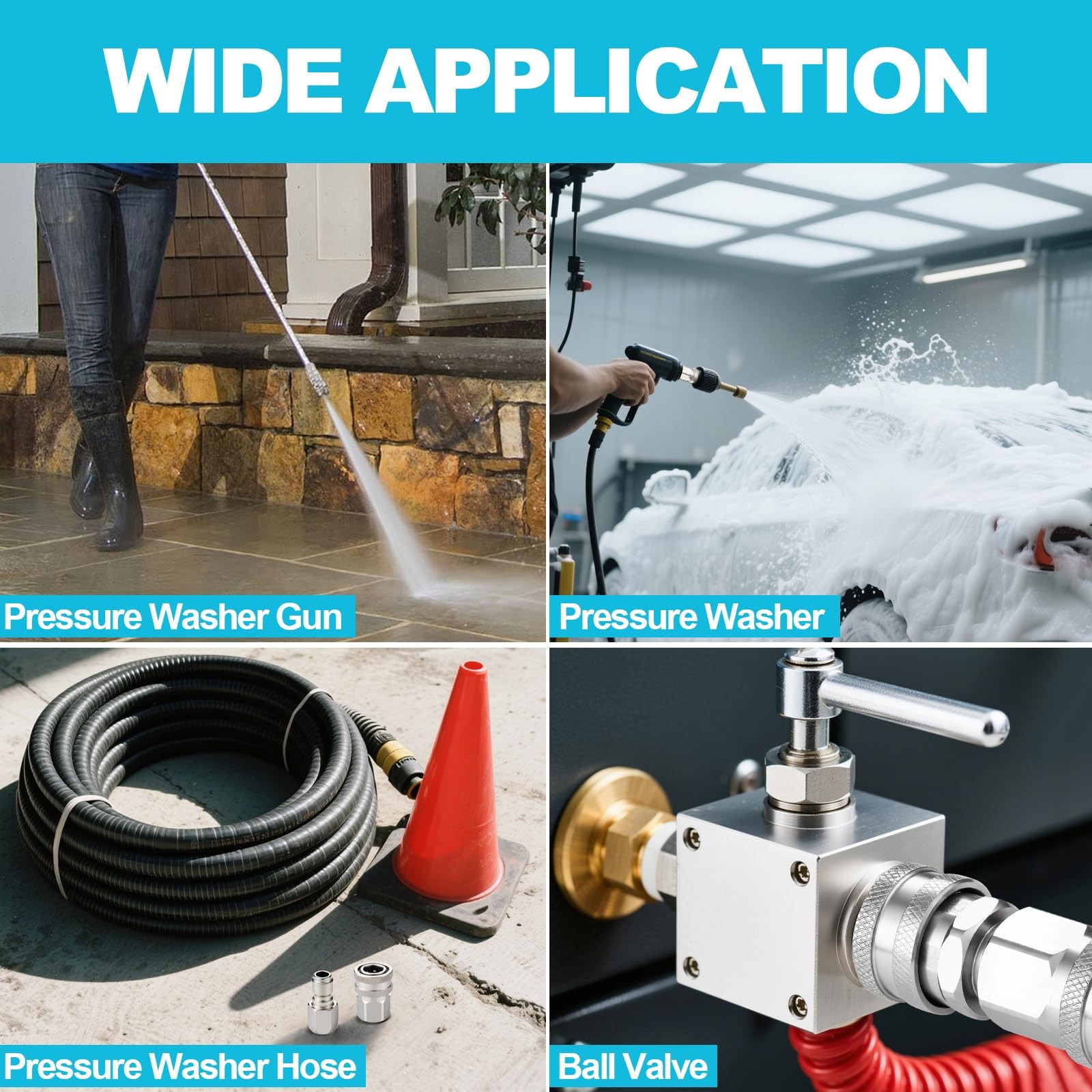 4 PCS 3/8 Inch NPT Female Male Pressure Washer Quick Connect Adapter Hose