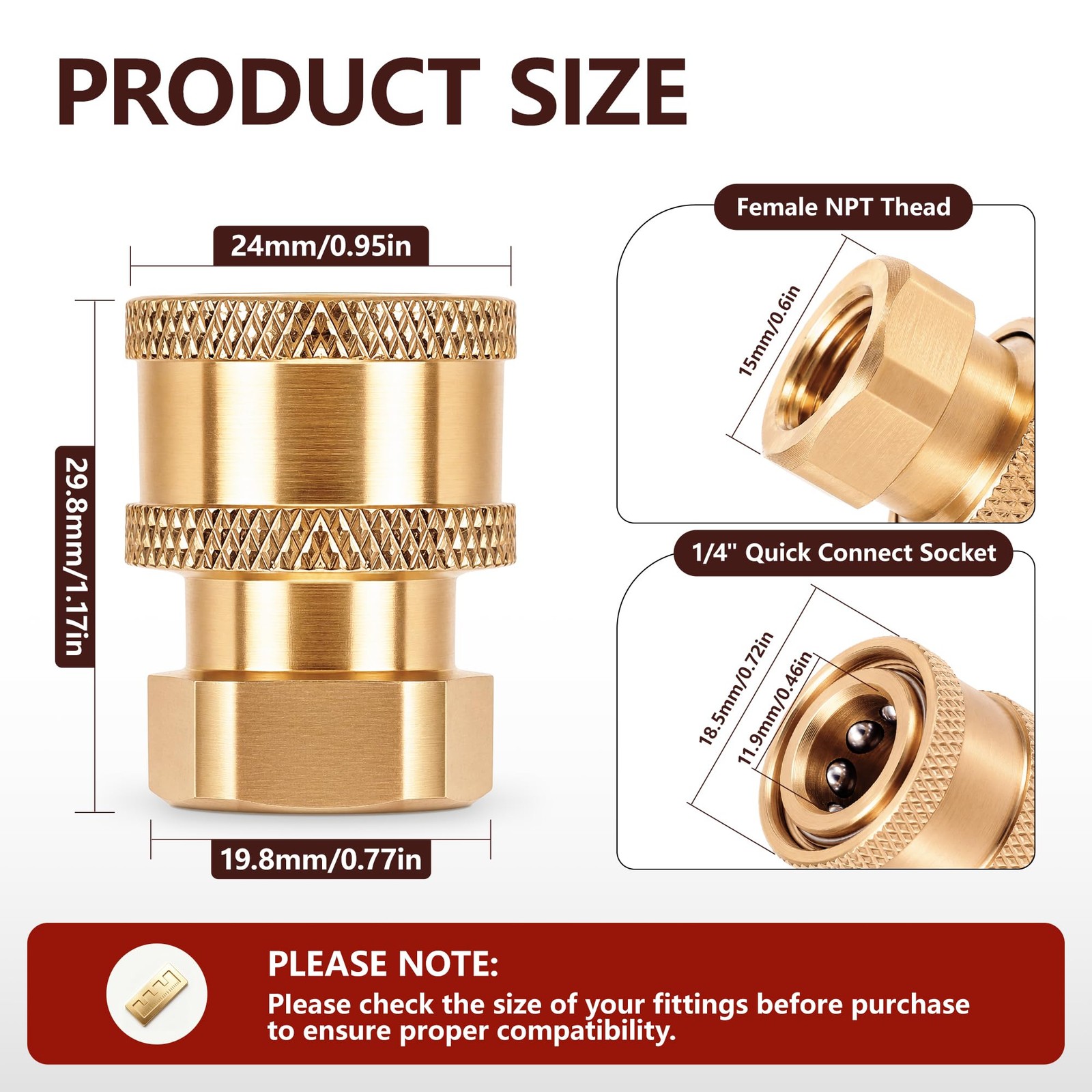 3 Pack Brass Pressure Washer Quick Connect Coupler 1/4 Inch Female NPT