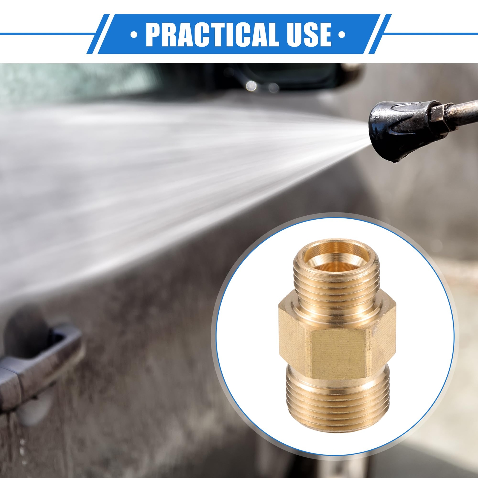 Pressure Washer Connector M18x1.5 to M22x1.5 Male Adapter Brass Screw Hose Co…