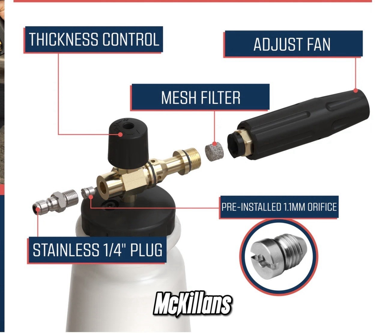 McKillans Foam Cannon Wide Mouth Pressure Washer Lance 1/4in Quick Connect