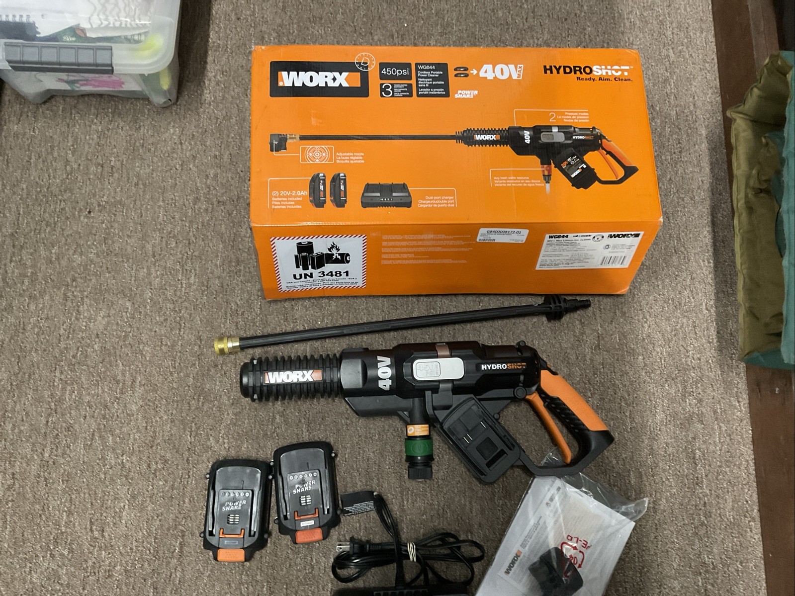 WORX HydroShot WG644 40V Cordless Power Cleaner, Adjustable Nozzle, 450 PSI
