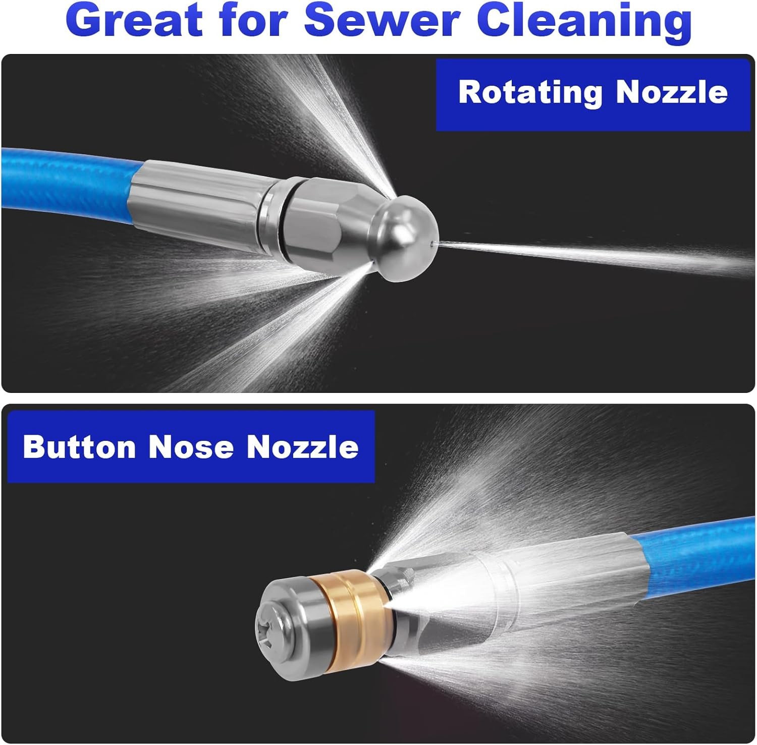 Sewer Jetter Kit for Pressure Washer Drain Cleaner Hose 50FT 1/4″ M-NPT 5800PSI
